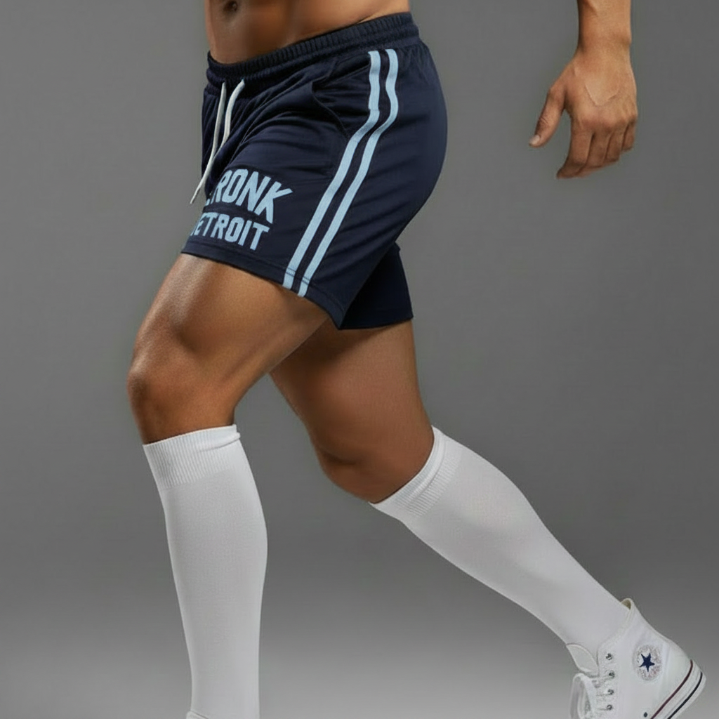 KRONK Iconic Detroit Applique Lined Shorts Navy & Sky