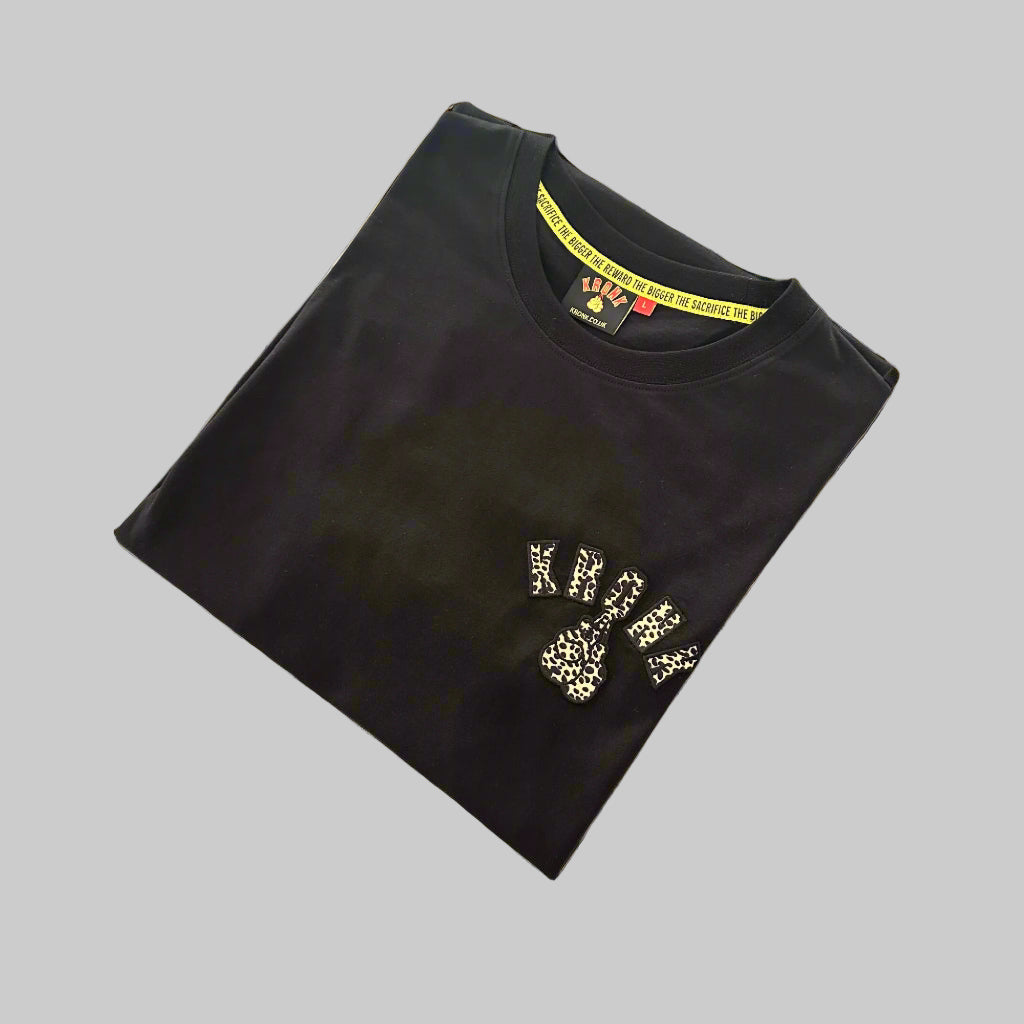 KRONK Leopard Gloves Slim Fit Cotton T Shirt Black