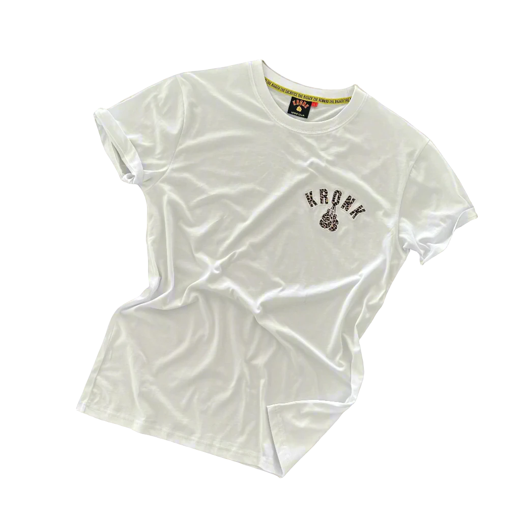 KRONK Leopard Gloves Slim Fit Cotton T Shirt White