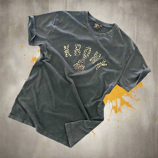 KRONK Faded Leopard Gloves Loose Fit Vintage Wash T Shirt Charcoal