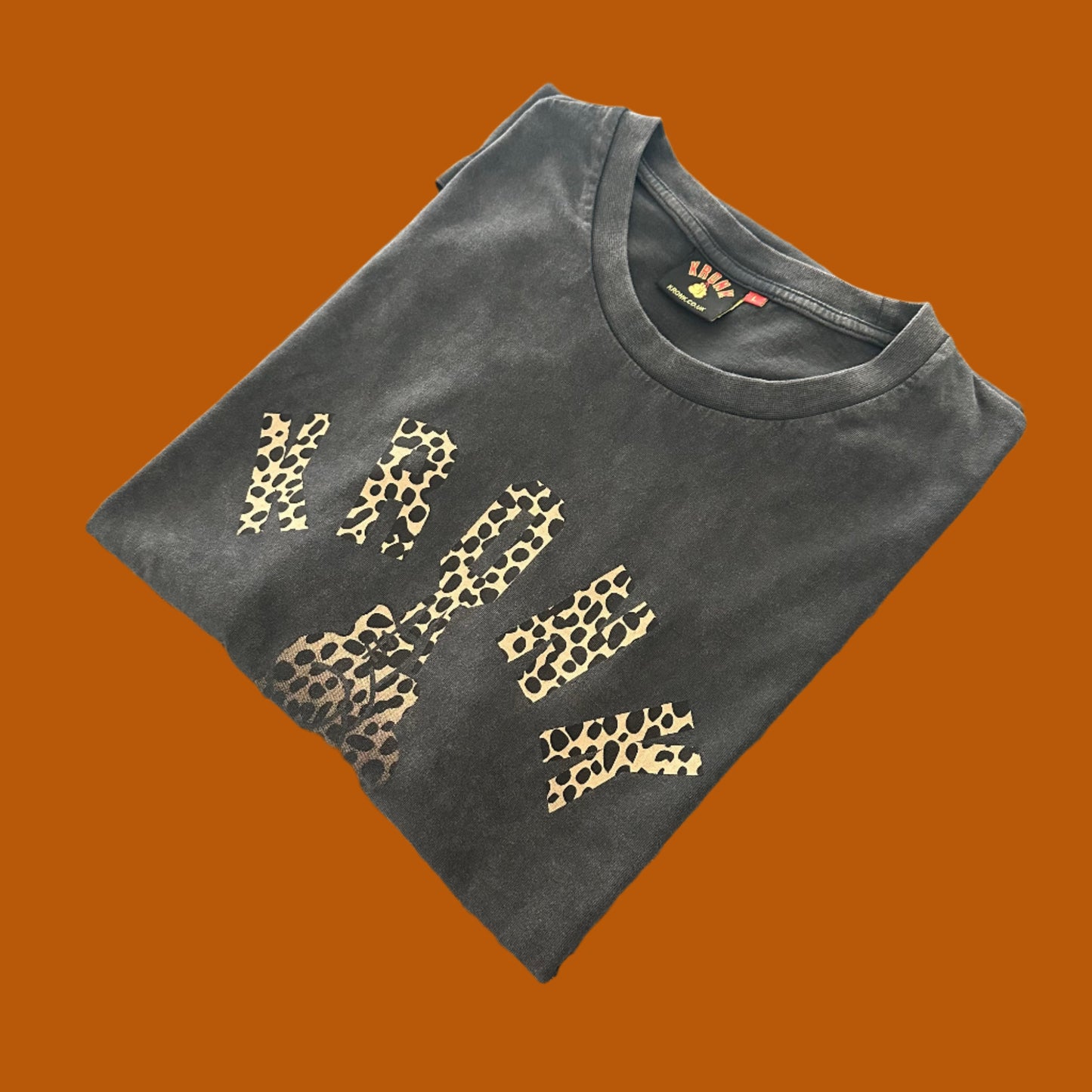 KRONK Faded Leopard Gloves Loose Fit Vintage Wash T Shirt Charcoal