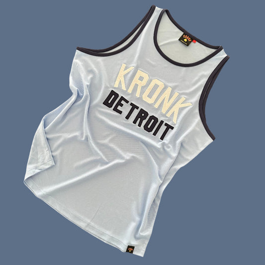 KRONK Iconic Detroit Applique Training Gym Vest Sky Blue, Navy & White