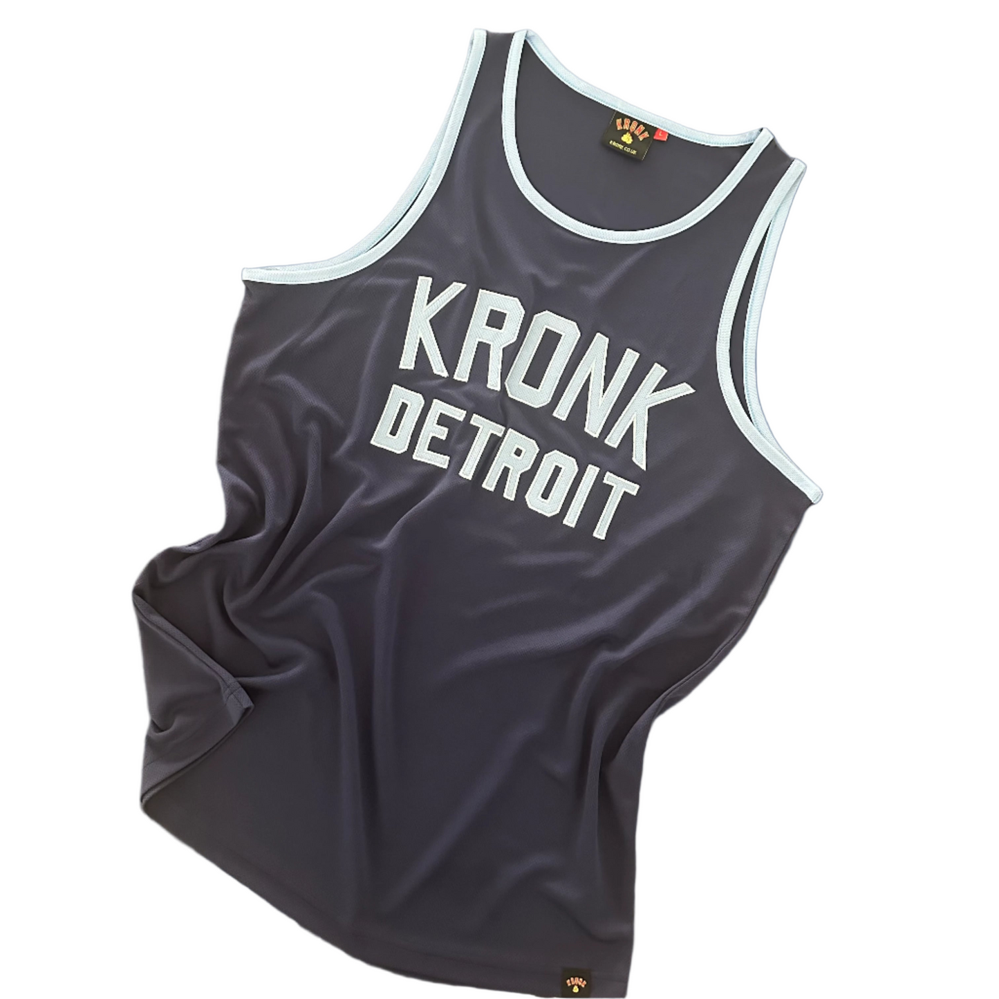 KRONK Iconic Detroit Applique Training Gym Vest Navy & Sky Blue