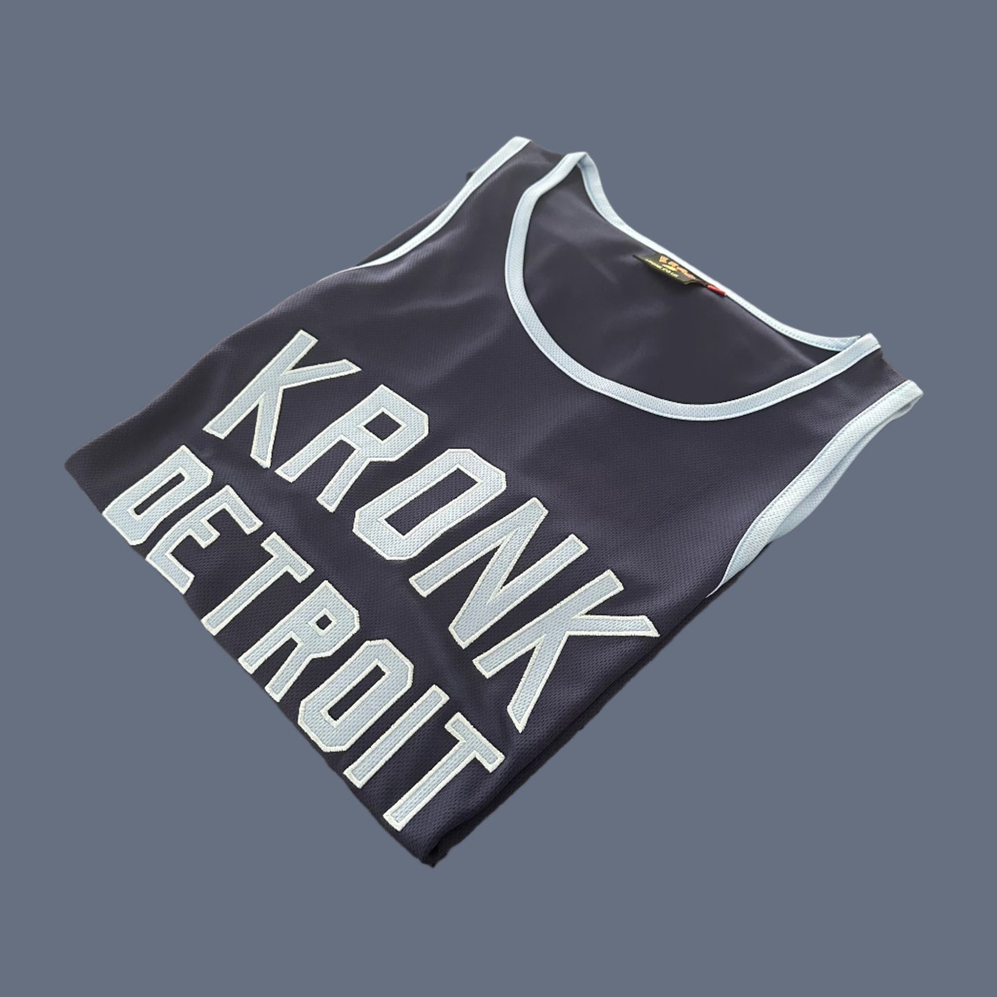 KRONK Iconic Detroit Applique Training Gym Vest Navy & Sky Blue