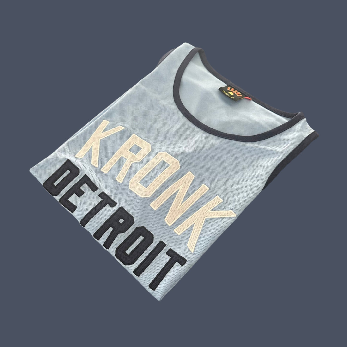 KRONK Iconic Detroit Applique Training Gym Vest Sky Blue, Navy & White