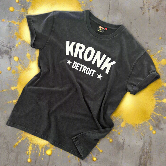 KRONK Detroit Stars Loose Fit Vintage Wash T Shirt Black and White