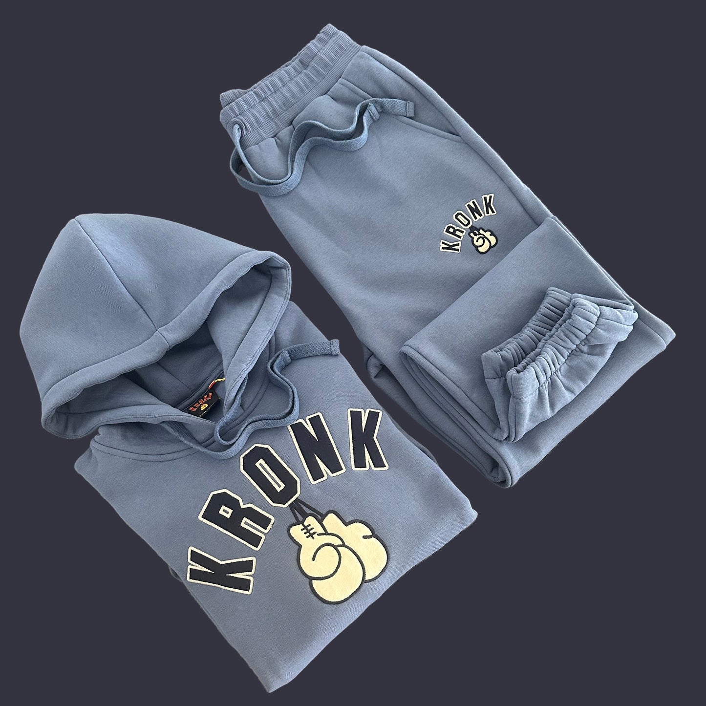 KRONKWOMEN Gloves Applique Hoodie Loose Fit Steel Blue