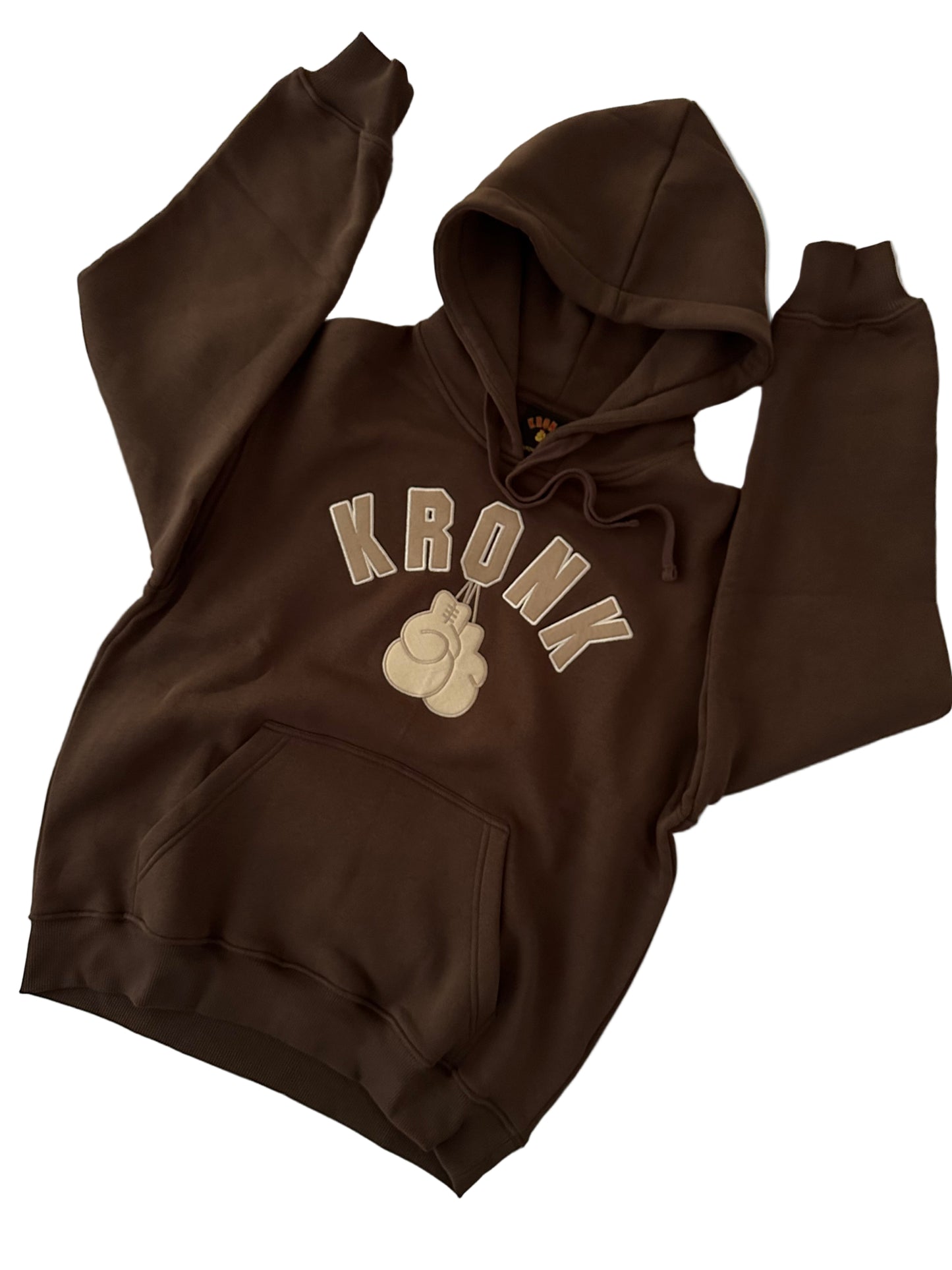 KRONK Gloves Applique Hoodie Loose Fit Dark Brown