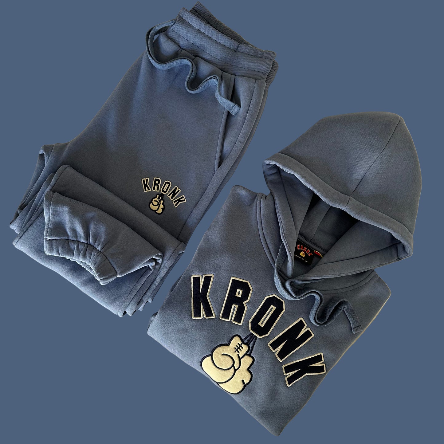 KRONK Gloves Applique Hoodie Loose Fit Steel Blue