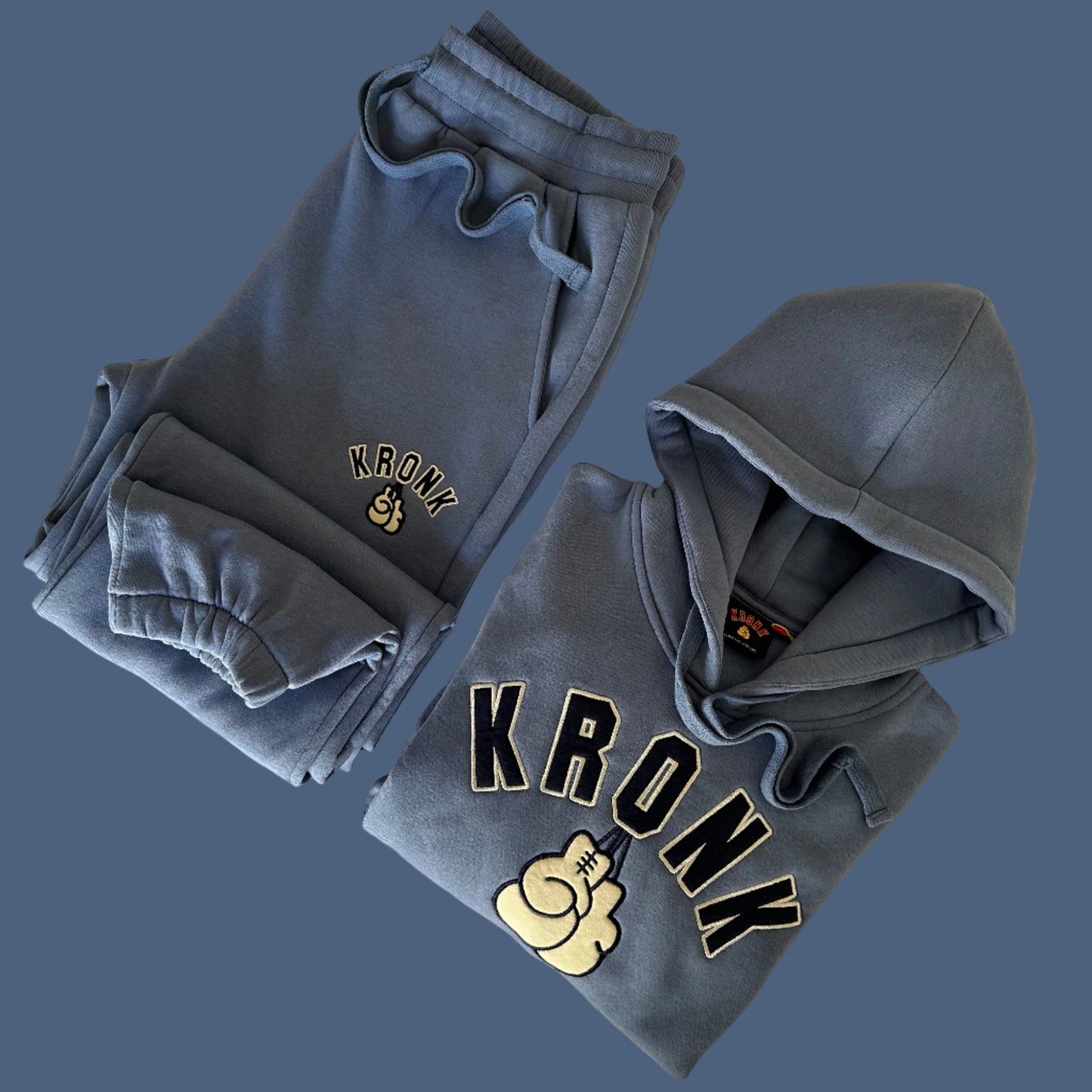 KRONK Gloves Applique Joggers Loose Fit Steel Blue