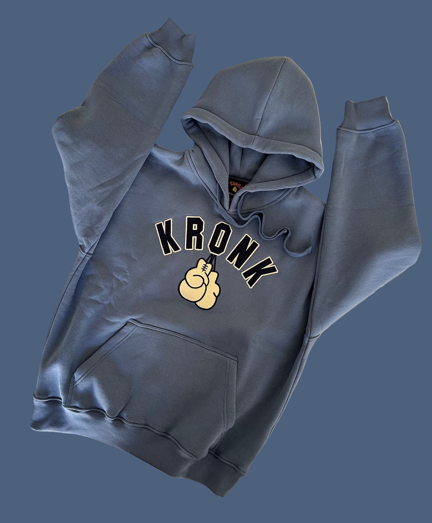 KRONK Gloves Applique Hoodie Loose Fit Steel Blue