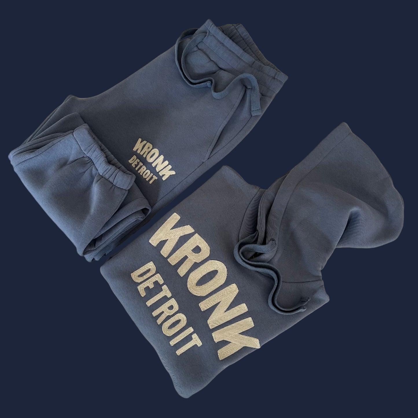 KRONK Detroit Chain Stitch Loose Fit Hoodie Steel Blue
