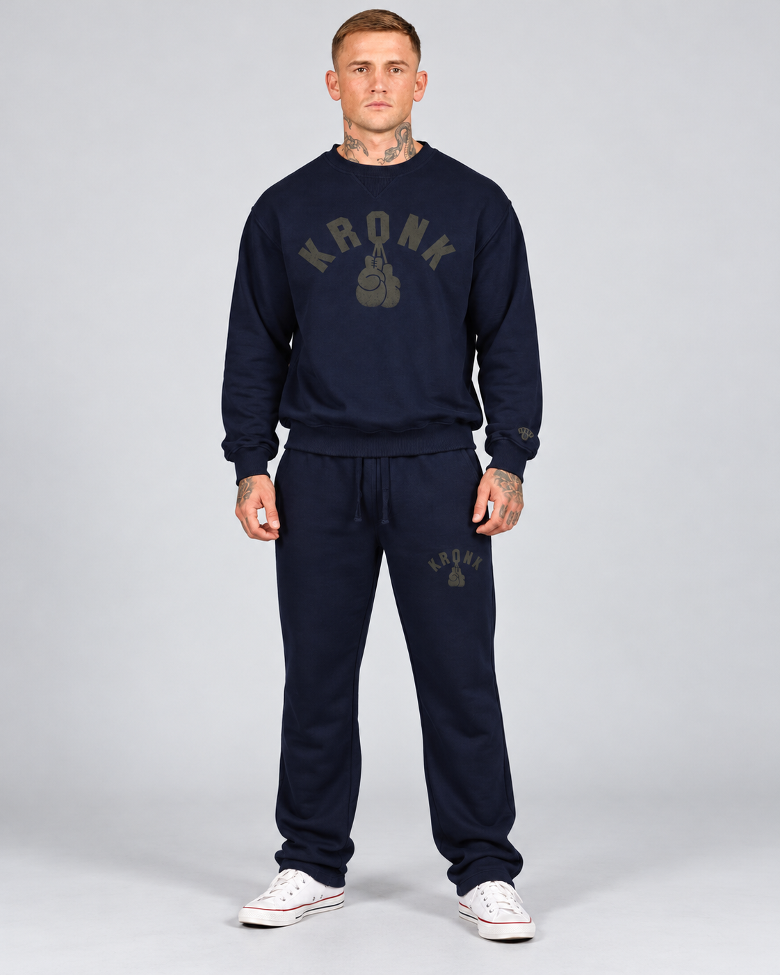 KRONK Faded Gloves Vintage Wash Loose Fit Sweatshirt Tracksuit Navy