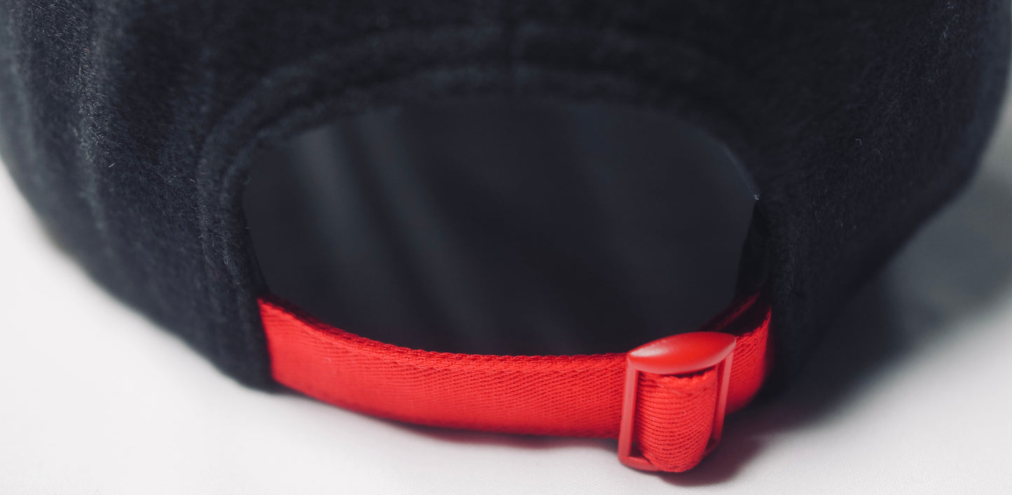 KRONK Iconic Detroit Felt Cap: Black with White & Red Chain Stitch Embroidery