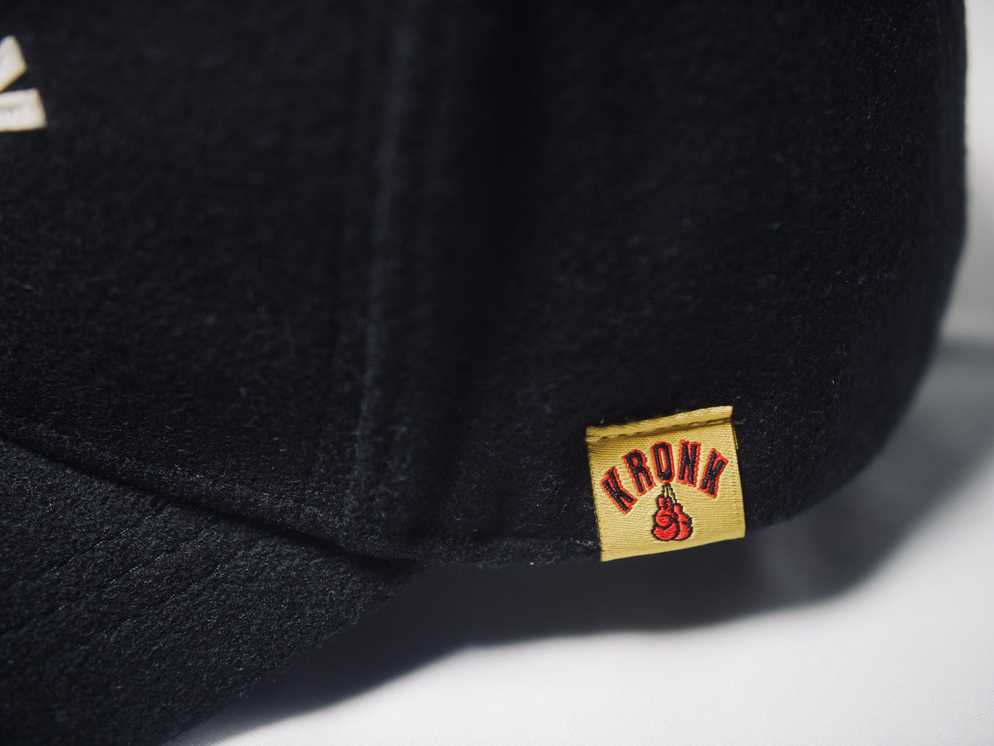 KRONK Collegiate Felt Cap: Black with White Felt Embroidery