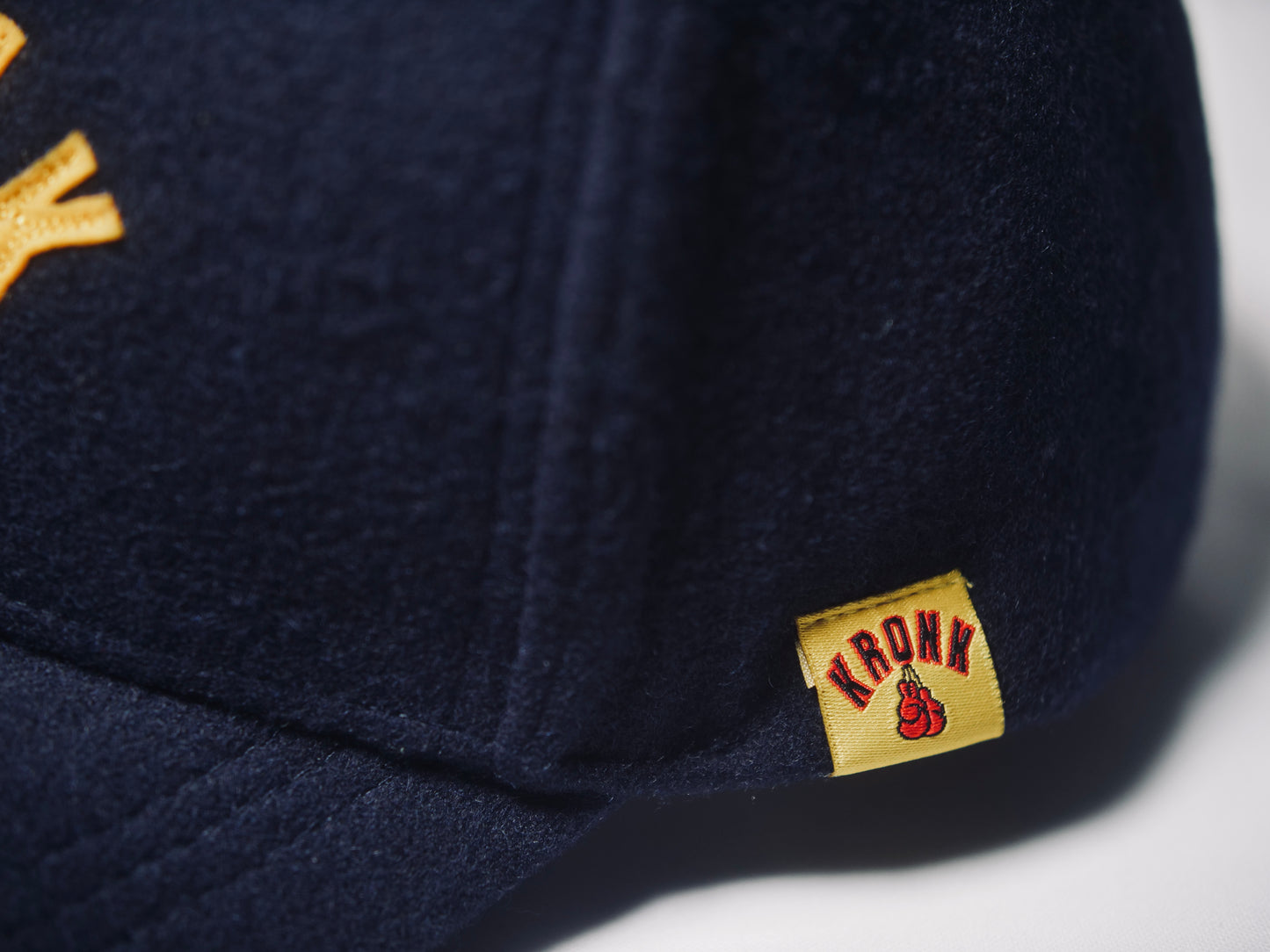 KRONK Collegiate Felt Cap: Navy with Yellow Felt Embroidery