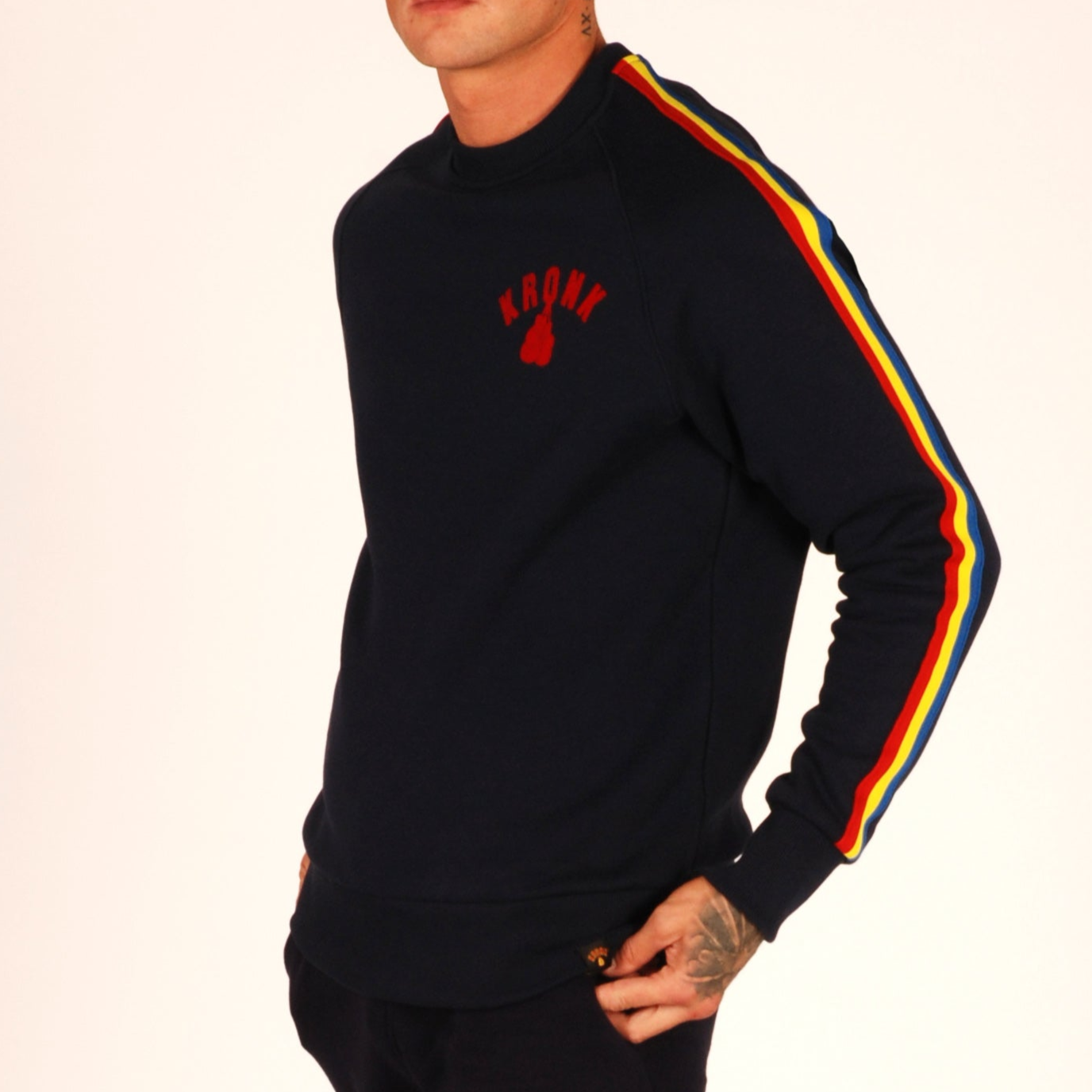 KRONK Striped Sleeve Sweatshirt Regular Fit Navy