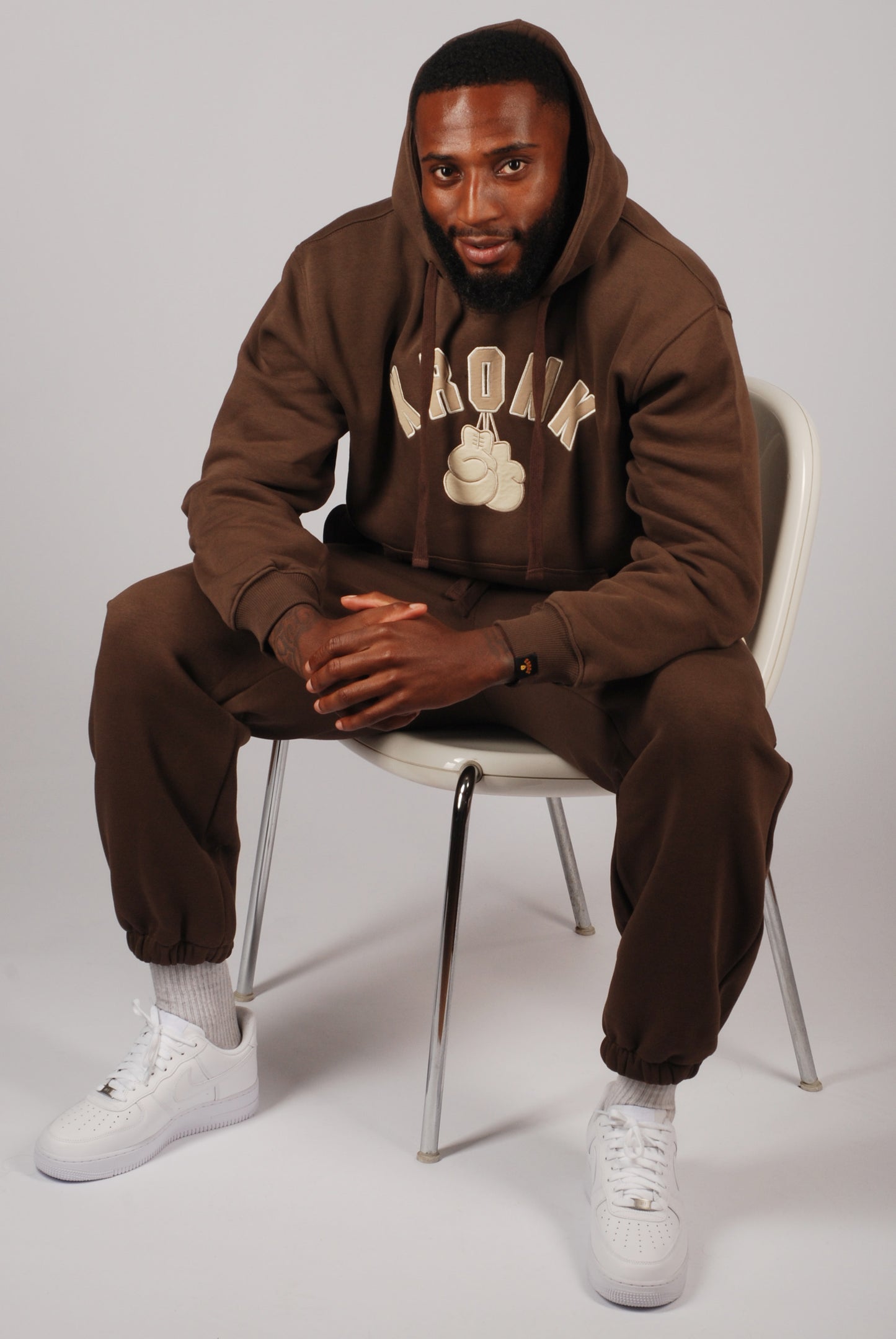 KRONK Gloves Applique Hoodie Loose Fit Dark Brown