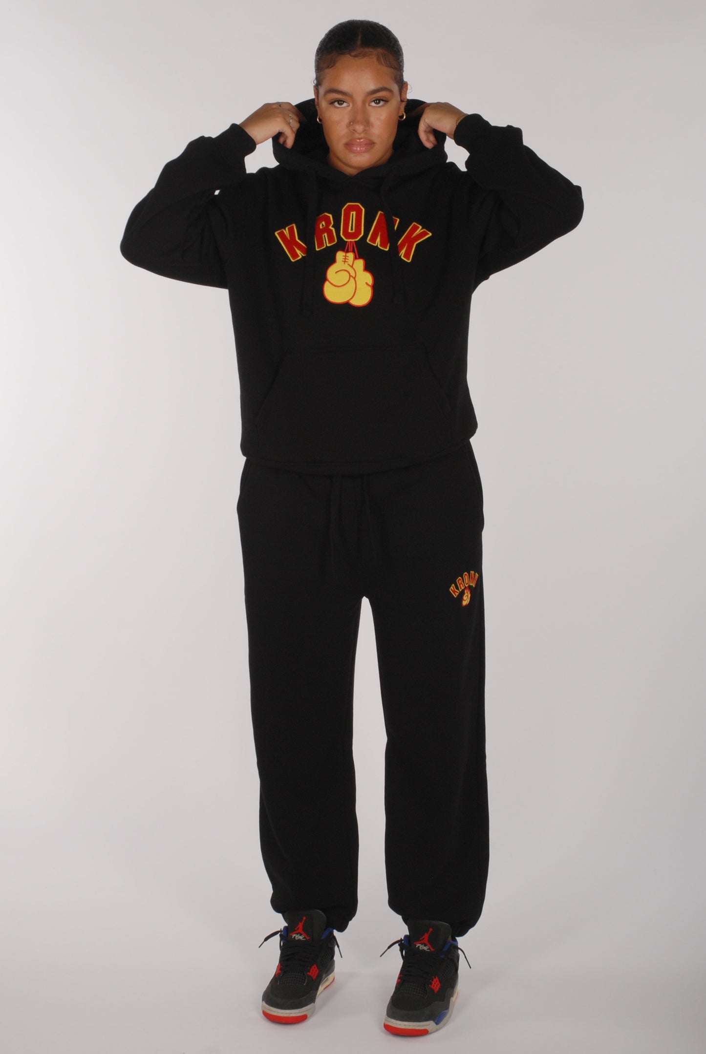 KRONKWOMEN Gloves Applique Hoodie Loose Fit Black