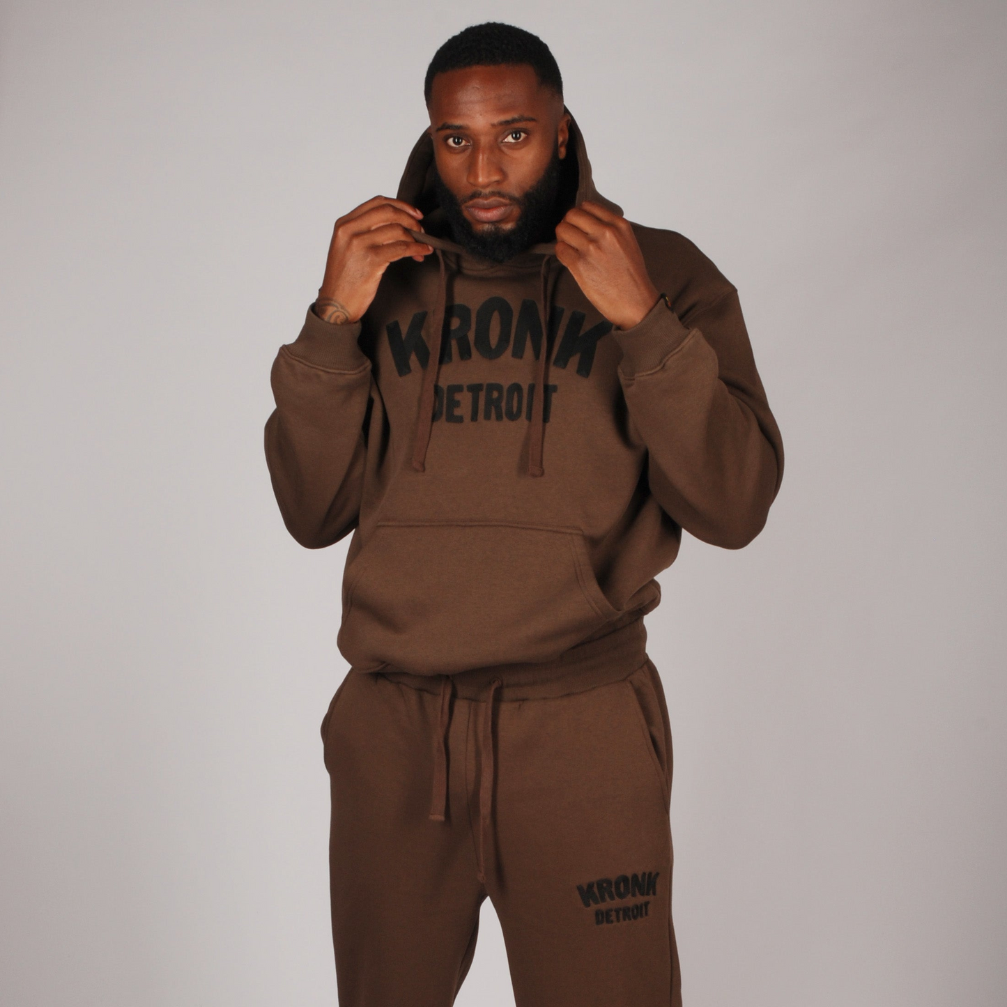 KRONK Detroit Chain Stitch Loose Fit Hoodie Dark Brown