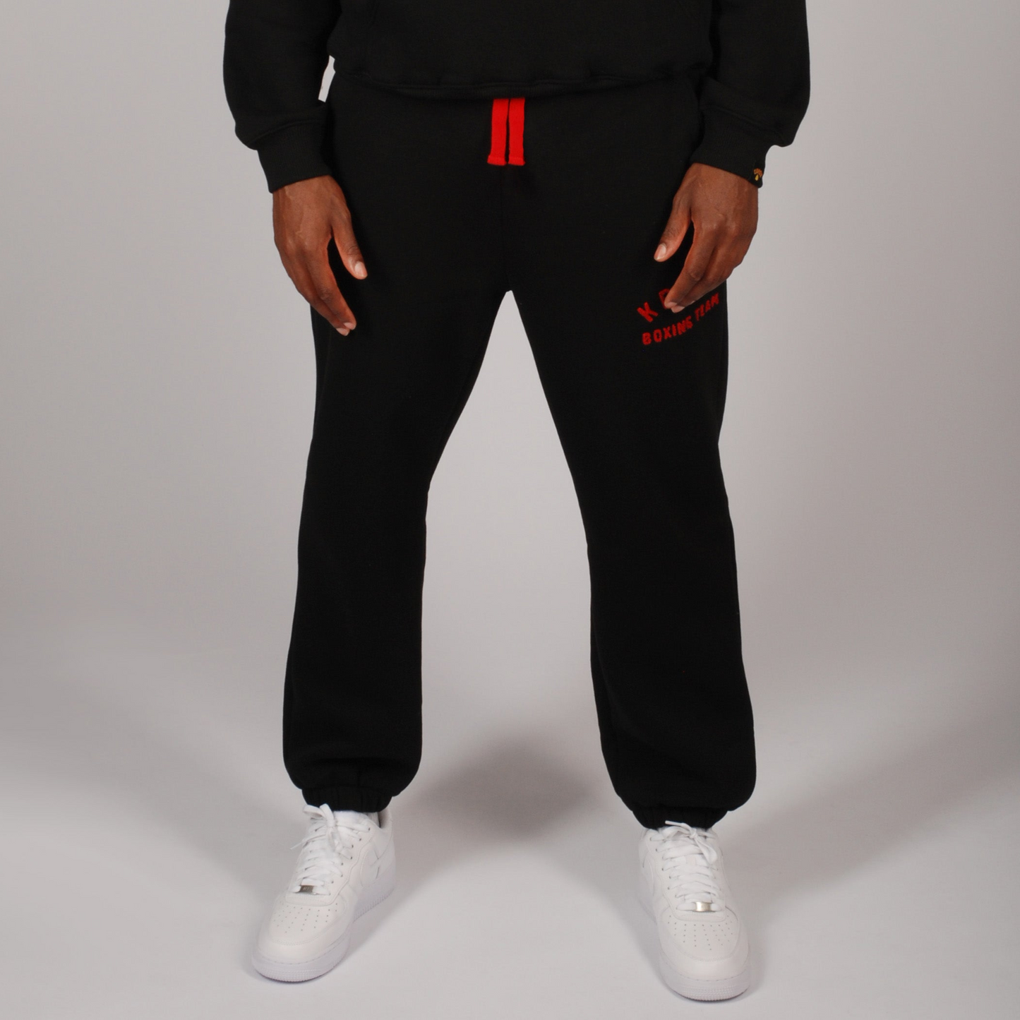 KRONK Boxing Team Towelling Applique Joggers Loose Fit Black