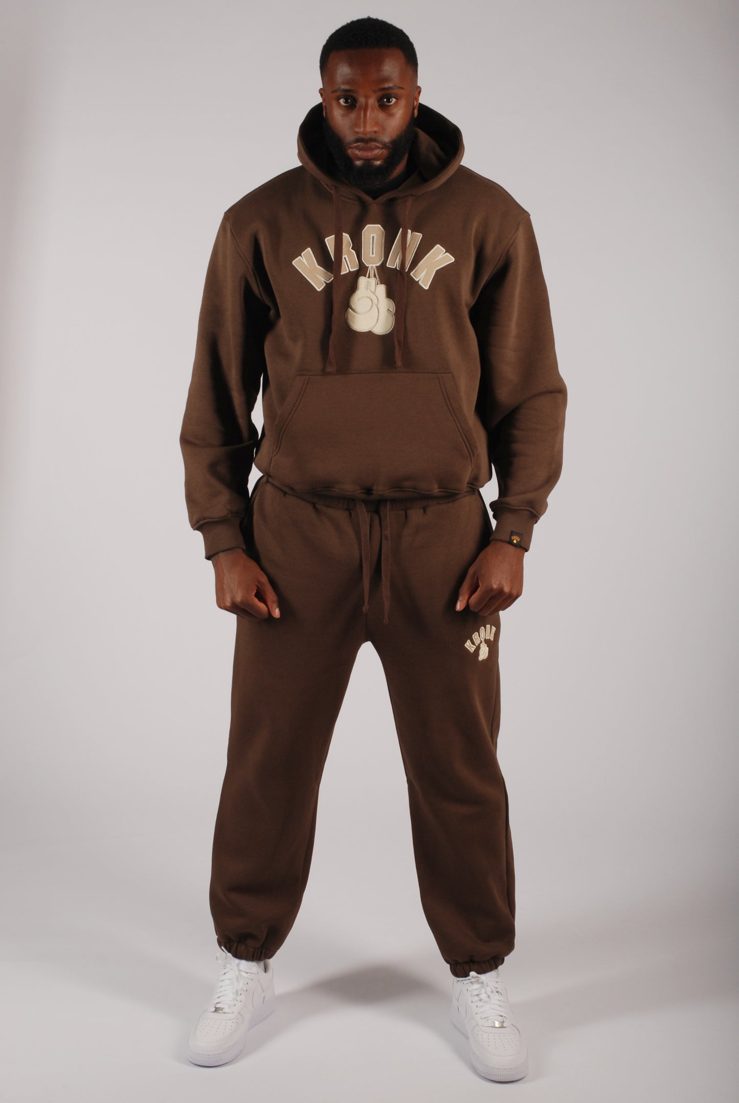 KRONK Gloves Applique Joggers Loose Fit Dark Brown