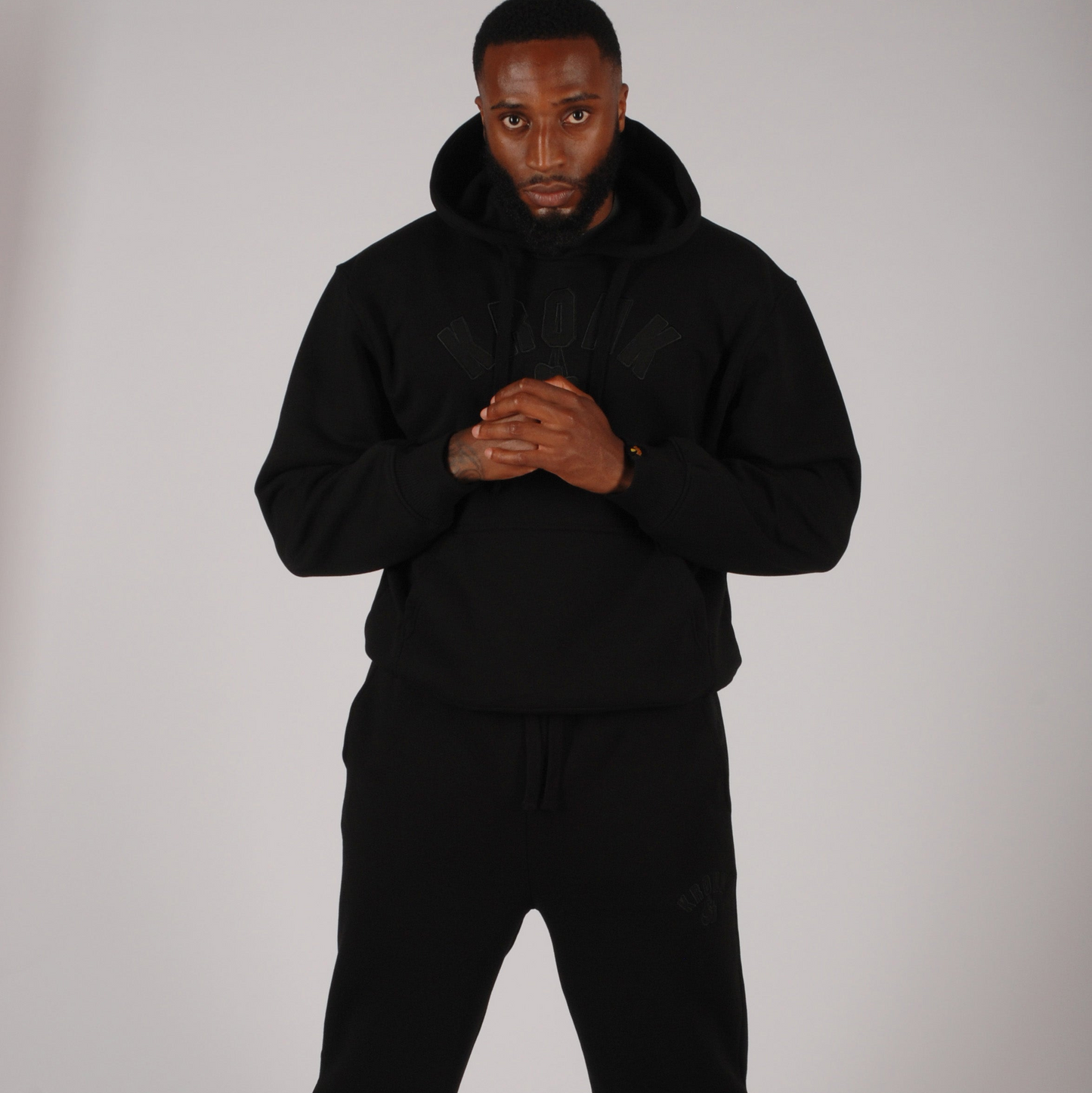 KRONK Gloves Applique Hoodie Loose Fit Black Stealth