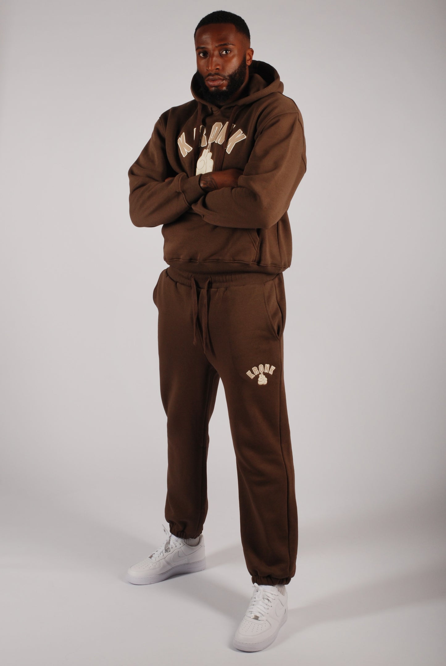 KRONK Gloves Applique Joggers Loose Fit Dark Brown