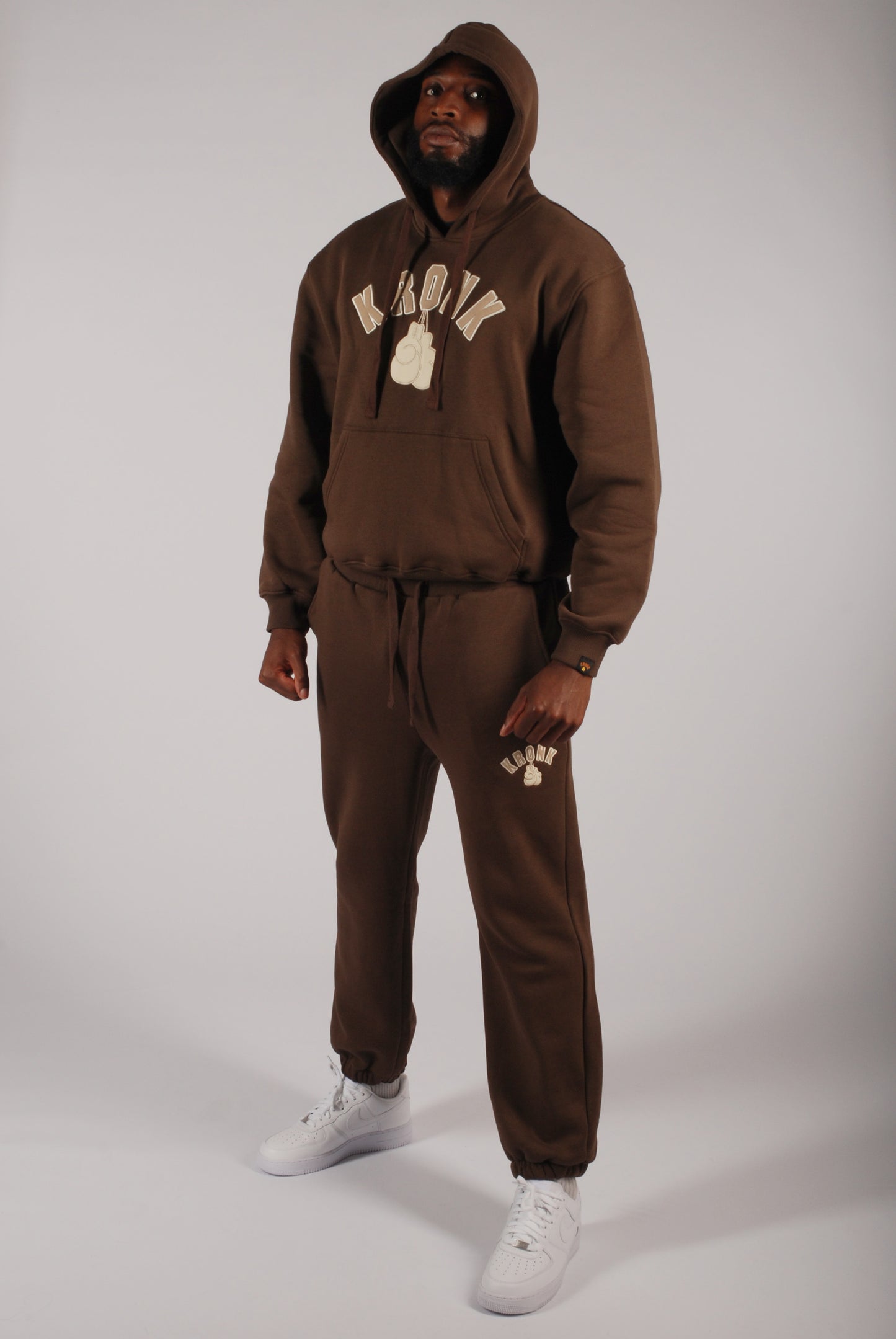 KRONK Gloves Applique Hoodie Loose Fit Dark Brown