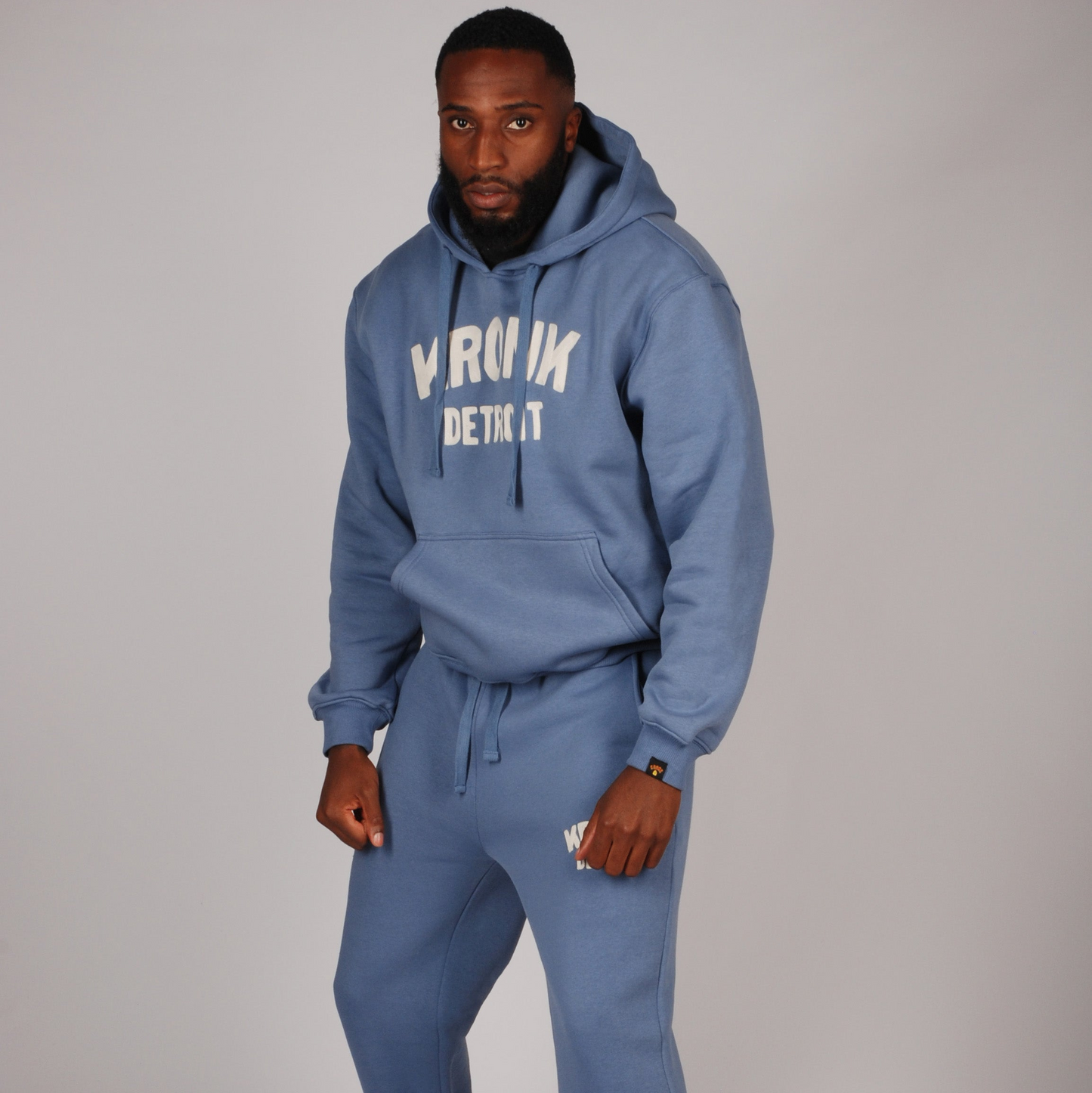 KRONK Detroit Chain Stitch Loose Fit Hoodie Steel Blue