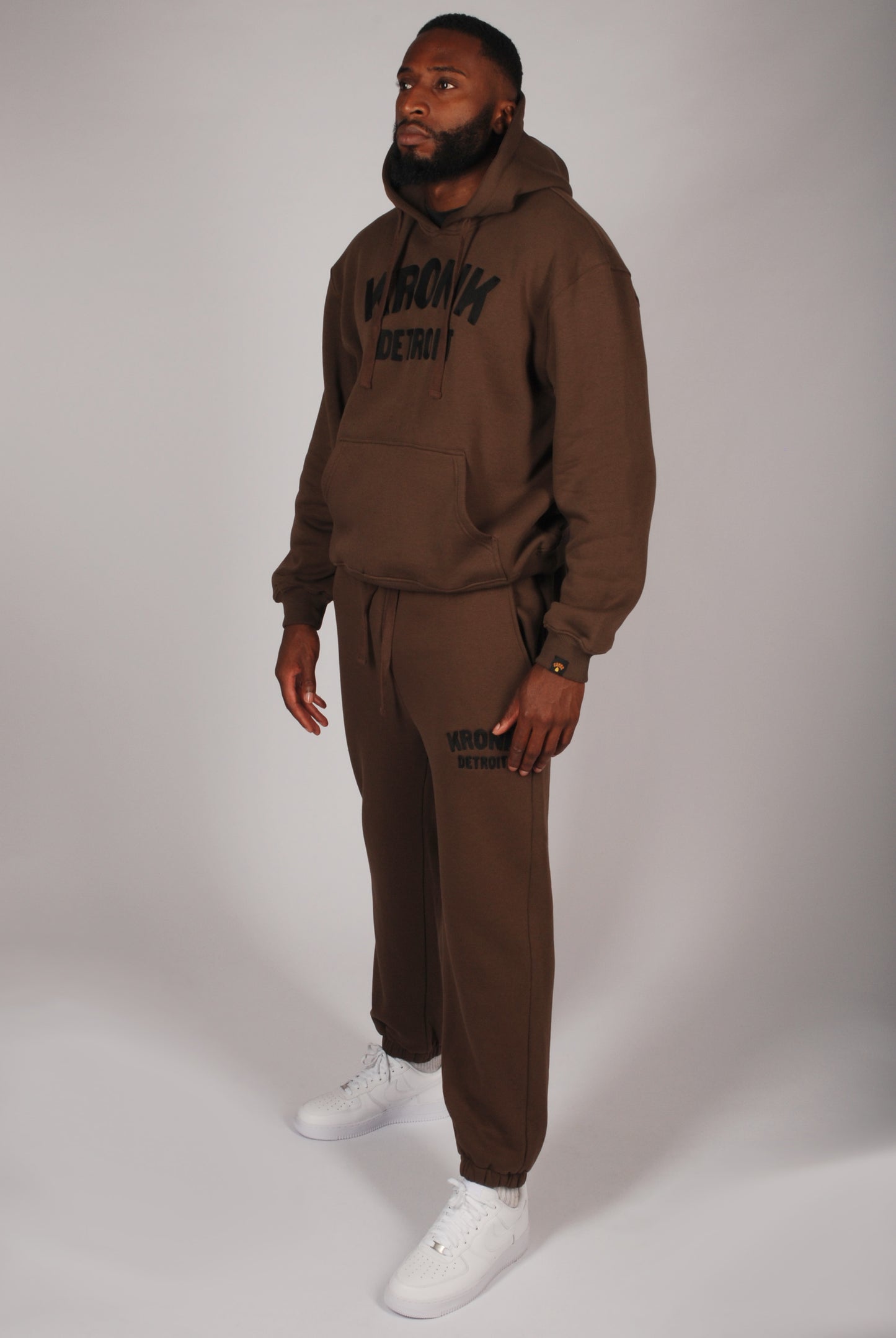 KRONK Detroit Chain Stitch Loose Fit Hoodie Dark Brown