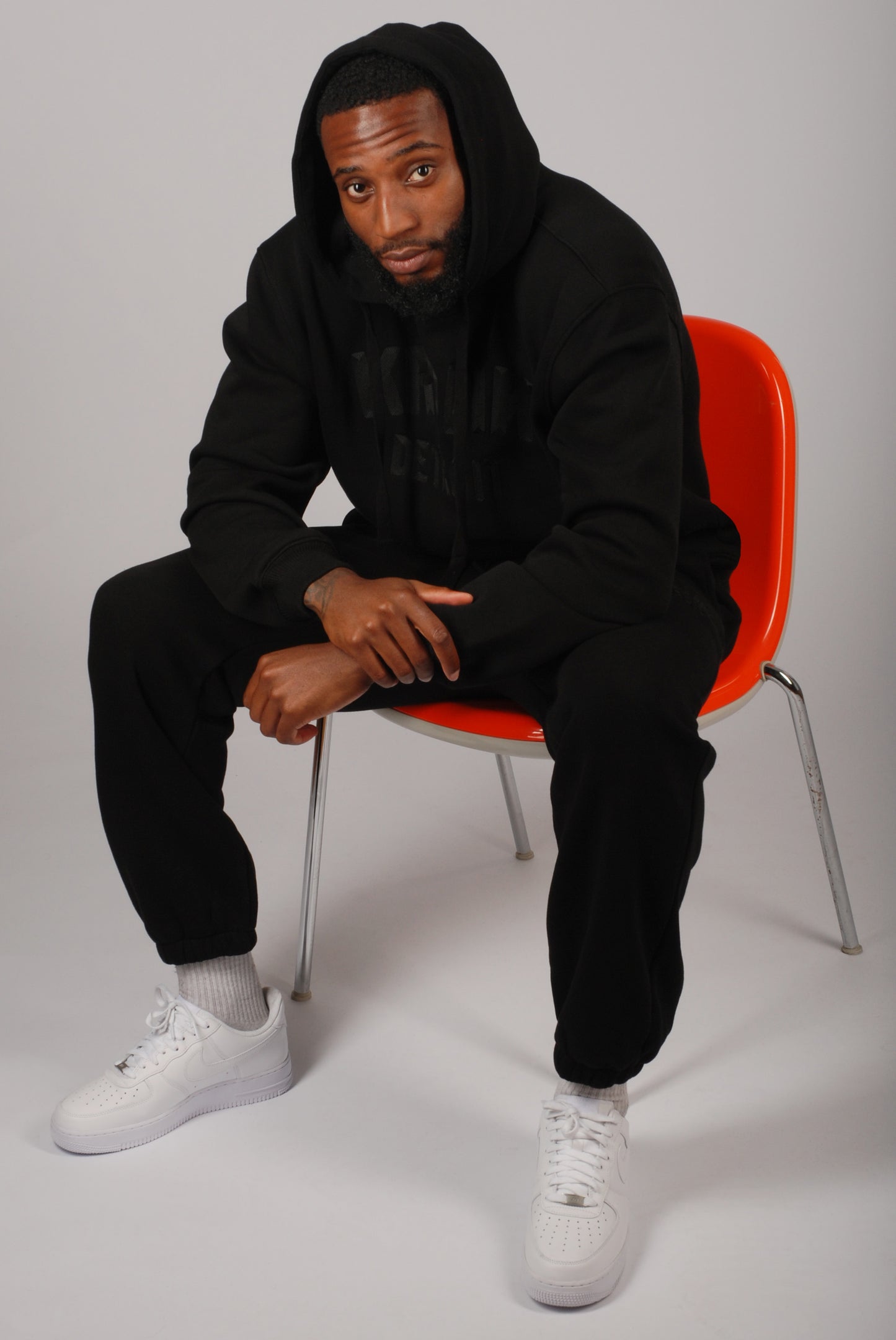 KRONK Detroit Chain Stitch Loose Fit Hoodie Black Stealth