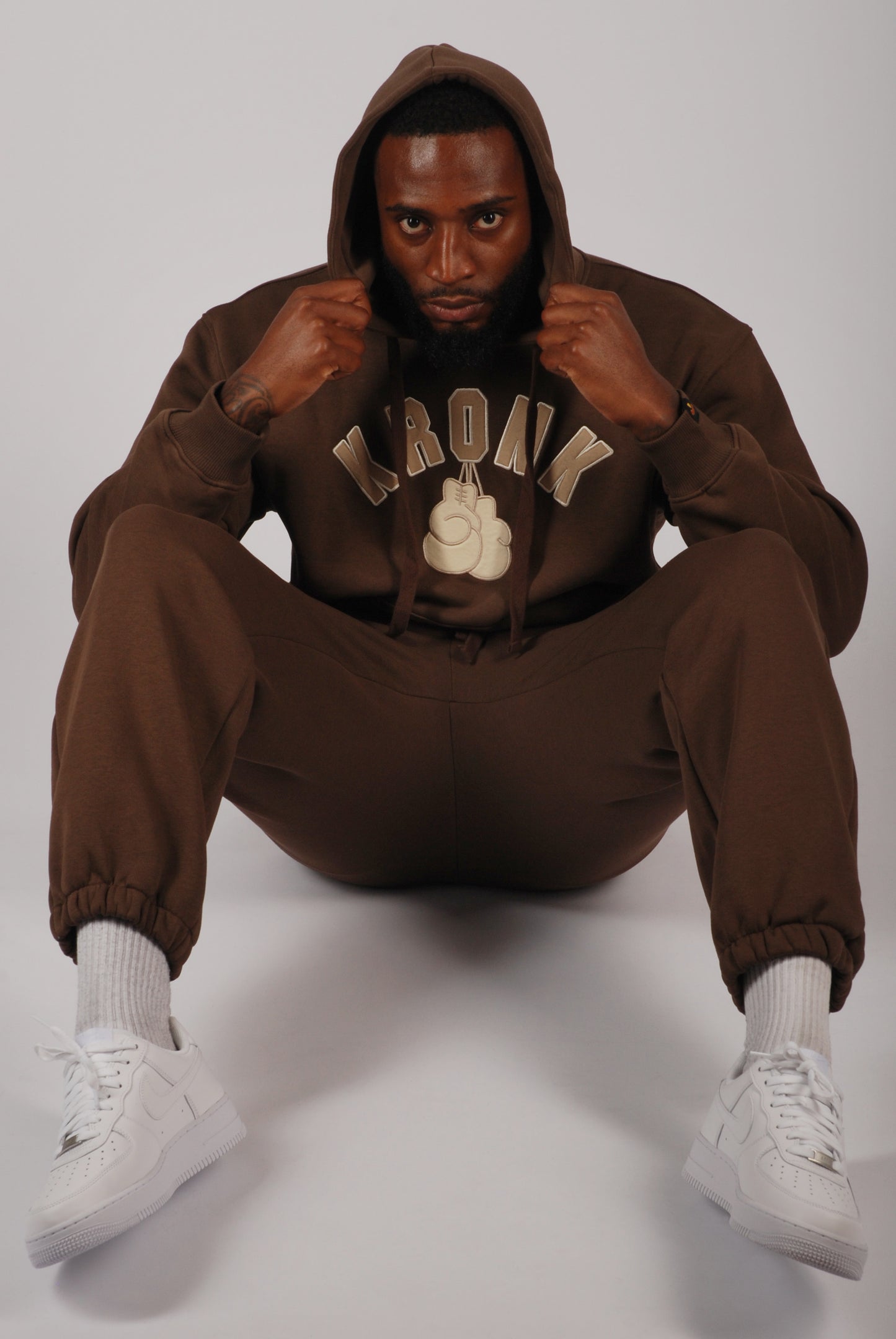 KRONK Gloves Applique Hoodie Loose Fit Dark Brown