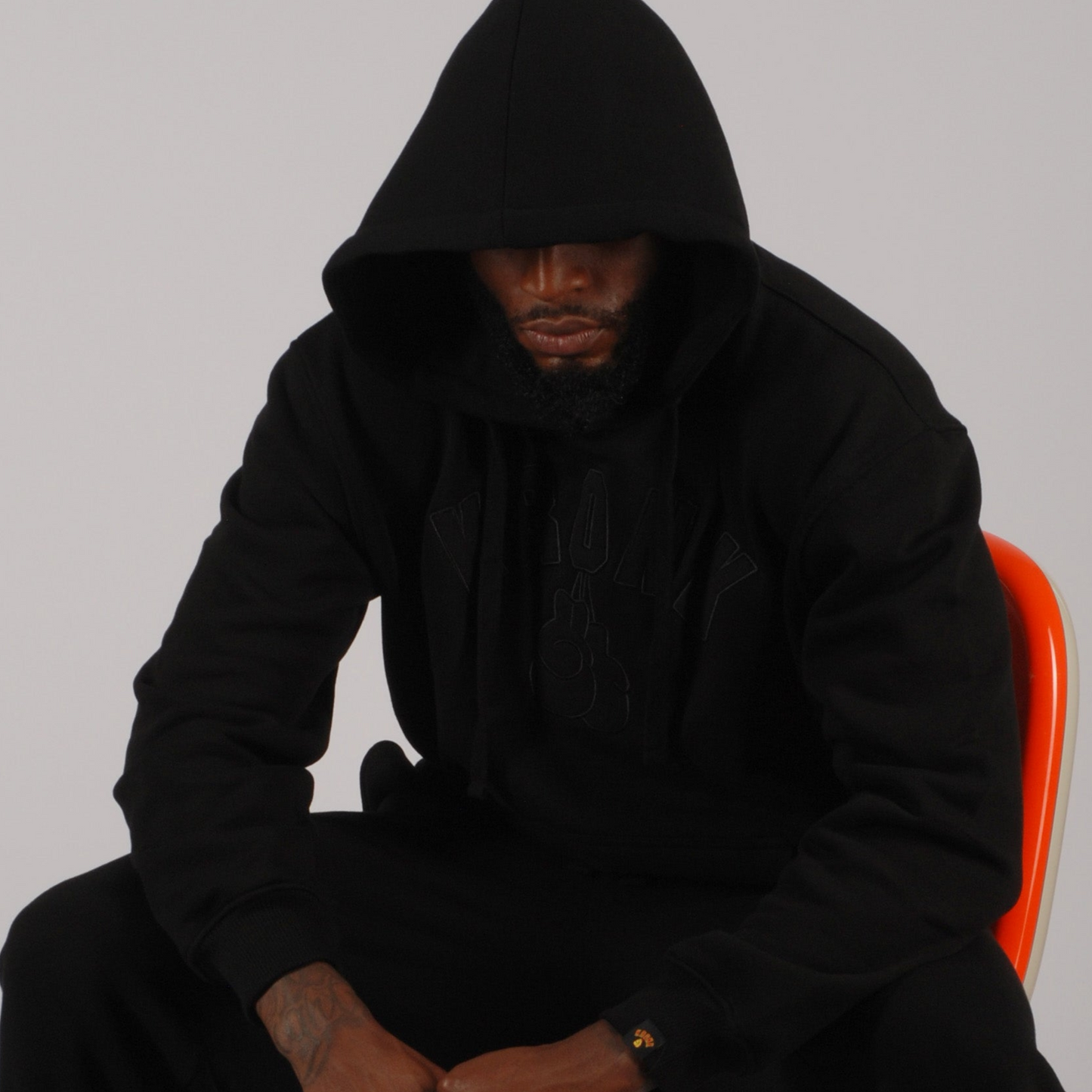 KRONK Gloves Applique Hoodie Loose Fit Black Stealth
