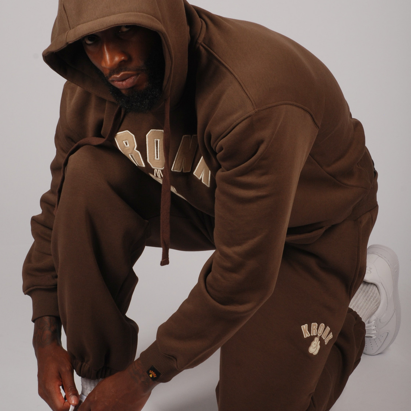 KRONK Gloves Applique Hoodie Loose Fit Dark Brown
