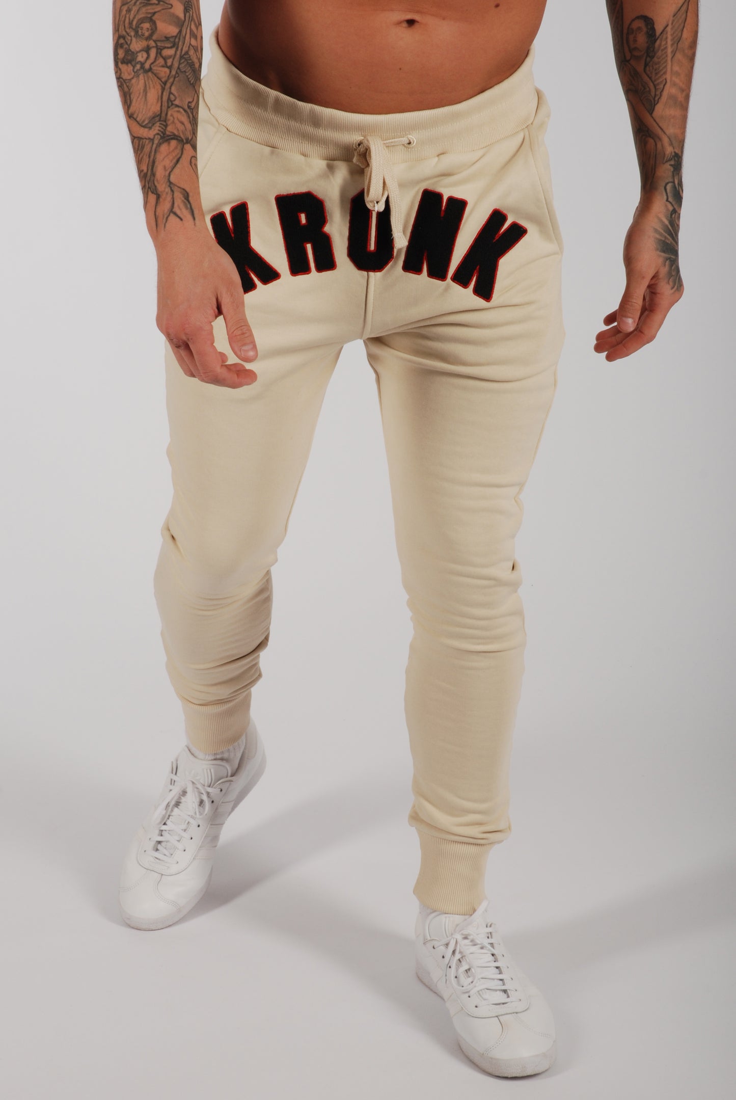 KRONK WAR Towelling Applique Joggers Athletic Fit Ecru
