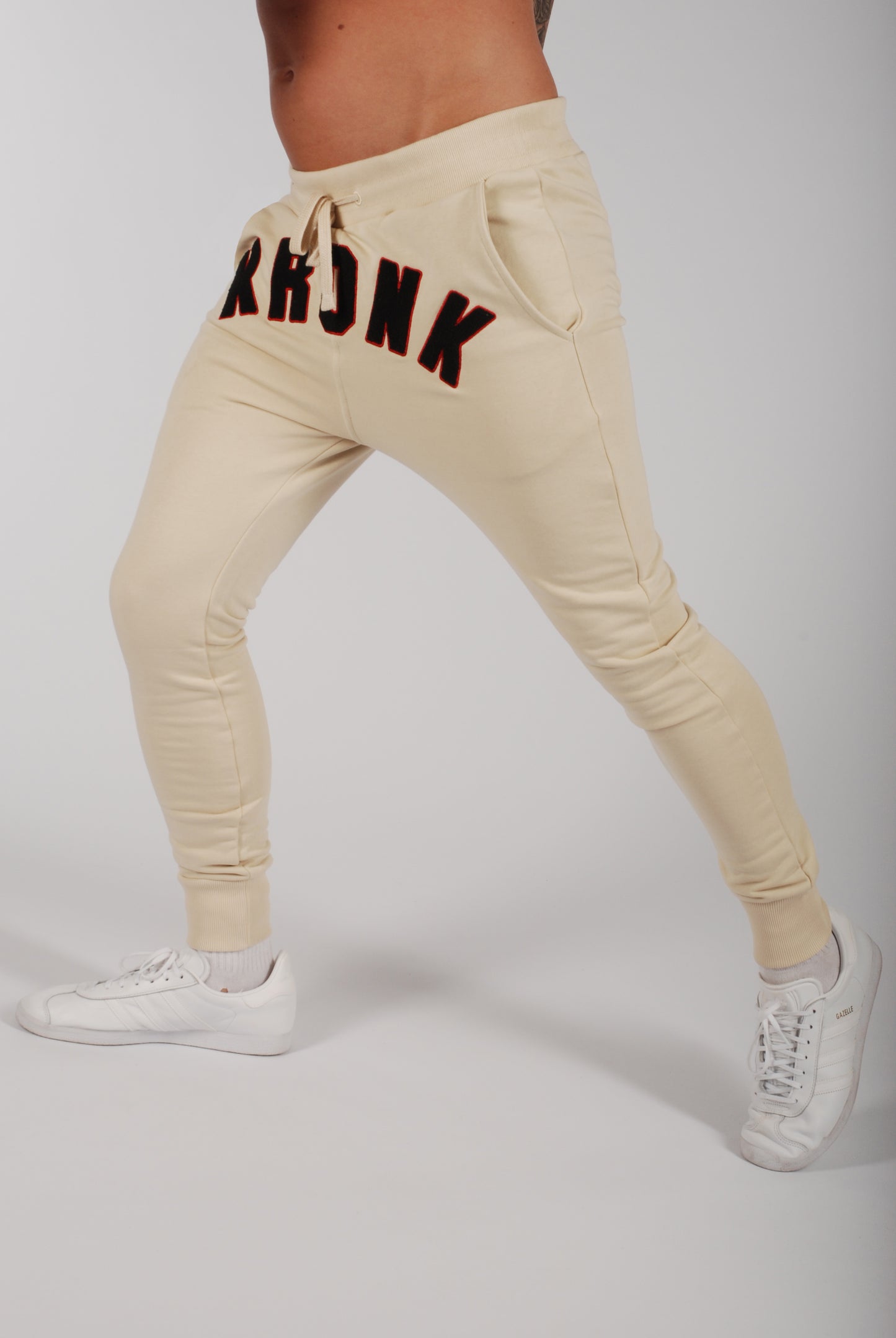 KRONK WAR Towelling Applique Joggers Athletic Fit Ecru