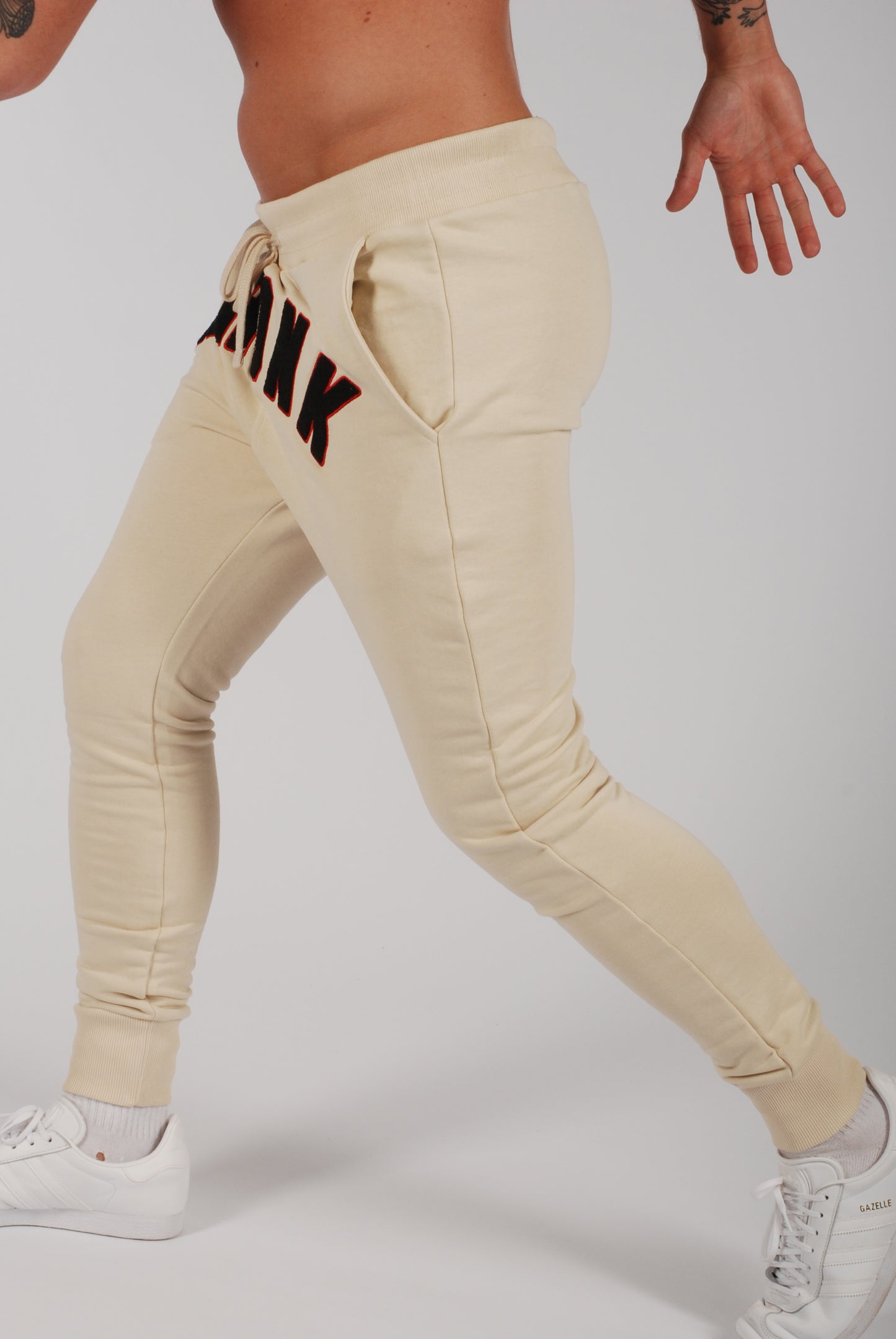 KRONK WAR Towelling Applique Joggers Athletic Fit Ecru