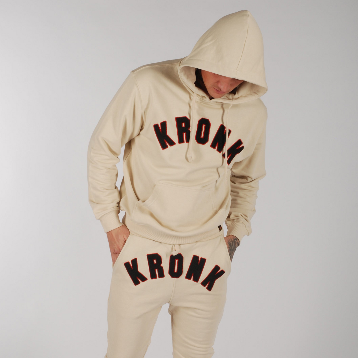 KRONK WAR Towelling Applique Hoodie Loose Fit Ecru