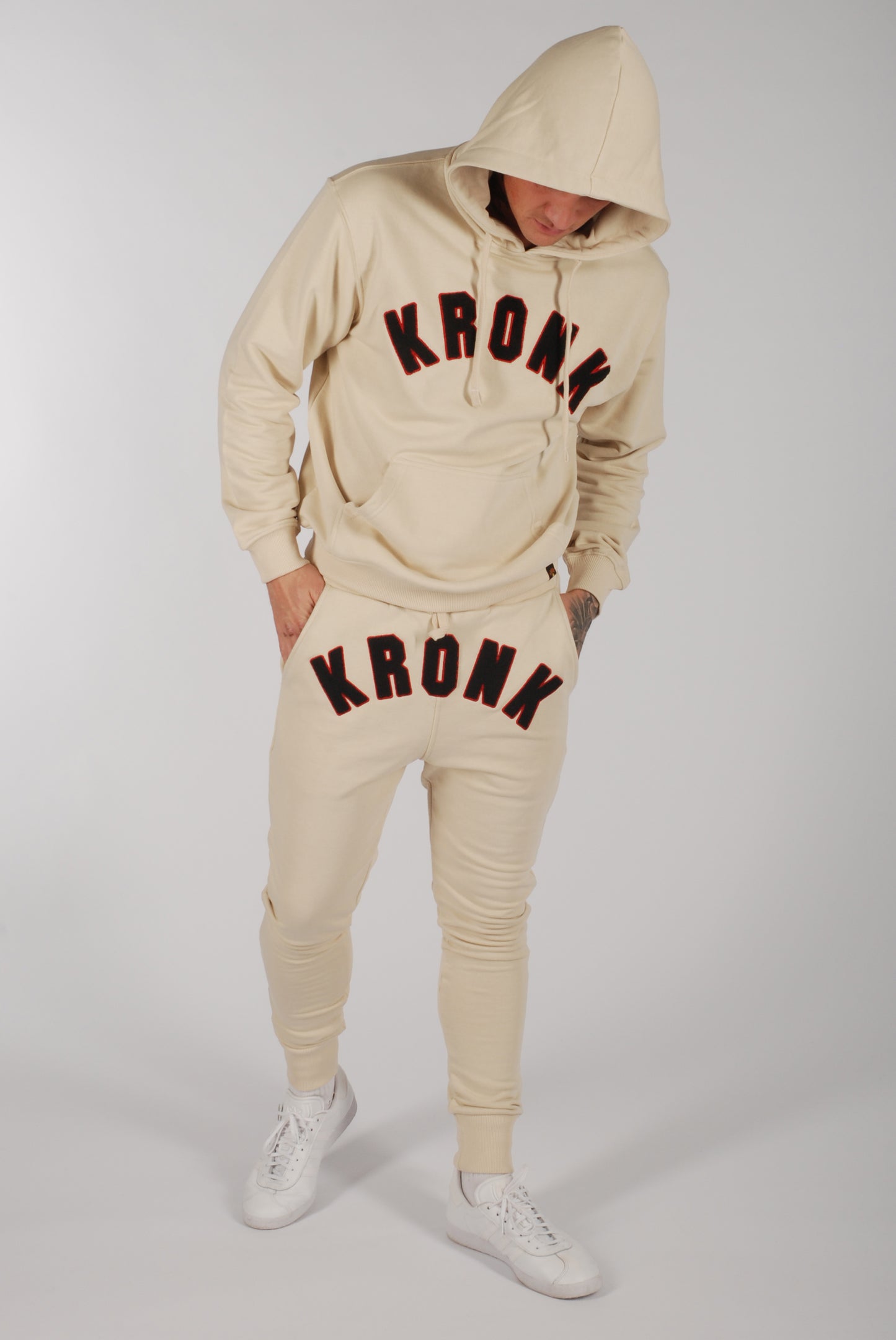 KRONK WAR Towelling Applique Joggers Athletic Fit Ecru