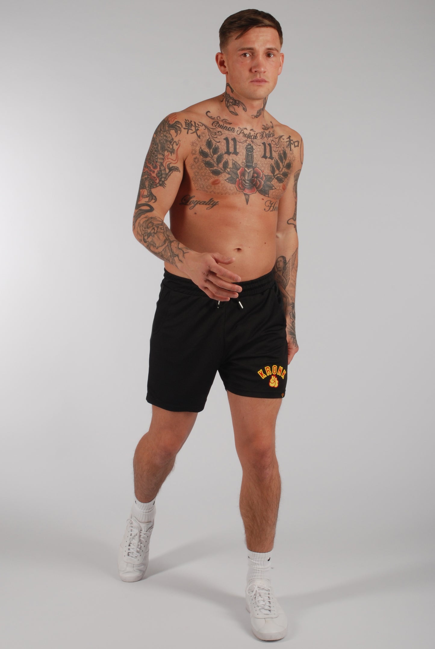 KRONK Gloves Applique Lined Gym Shorts Black
