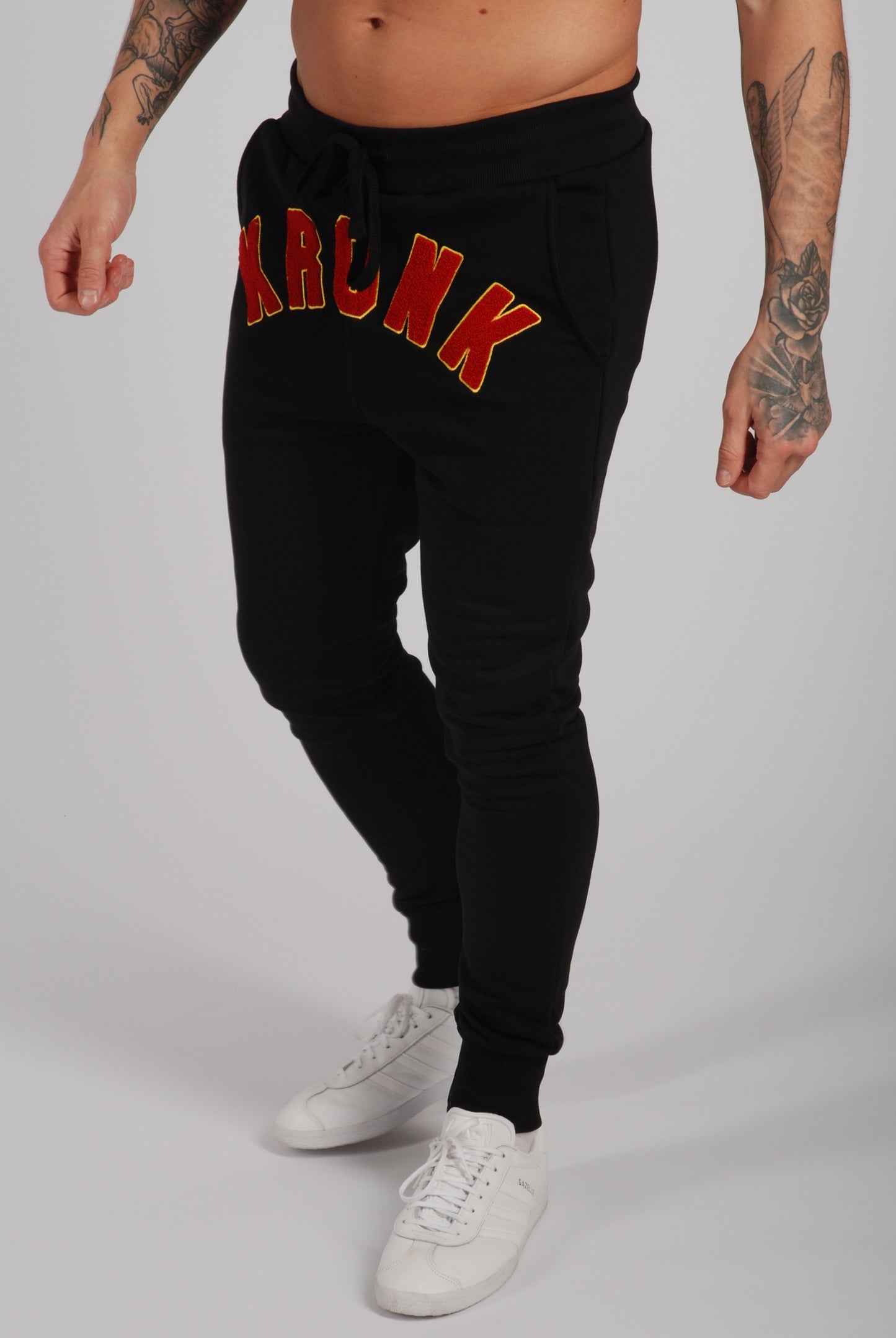 KRONK WAR Towelling Applique Joggers Athletic Fit Black