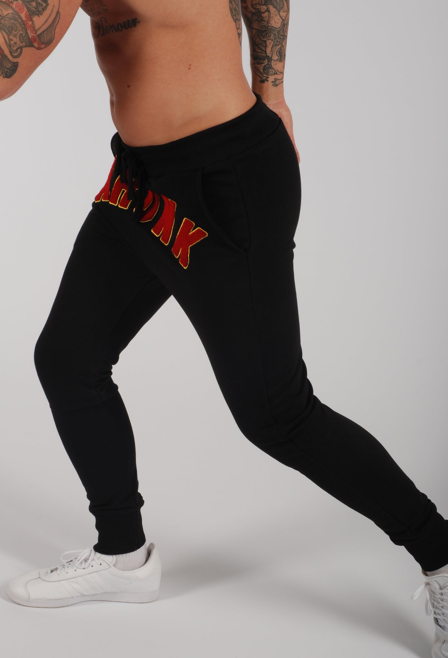 KRONK WAR Towelling Applique Joggers Athletic Fit Black