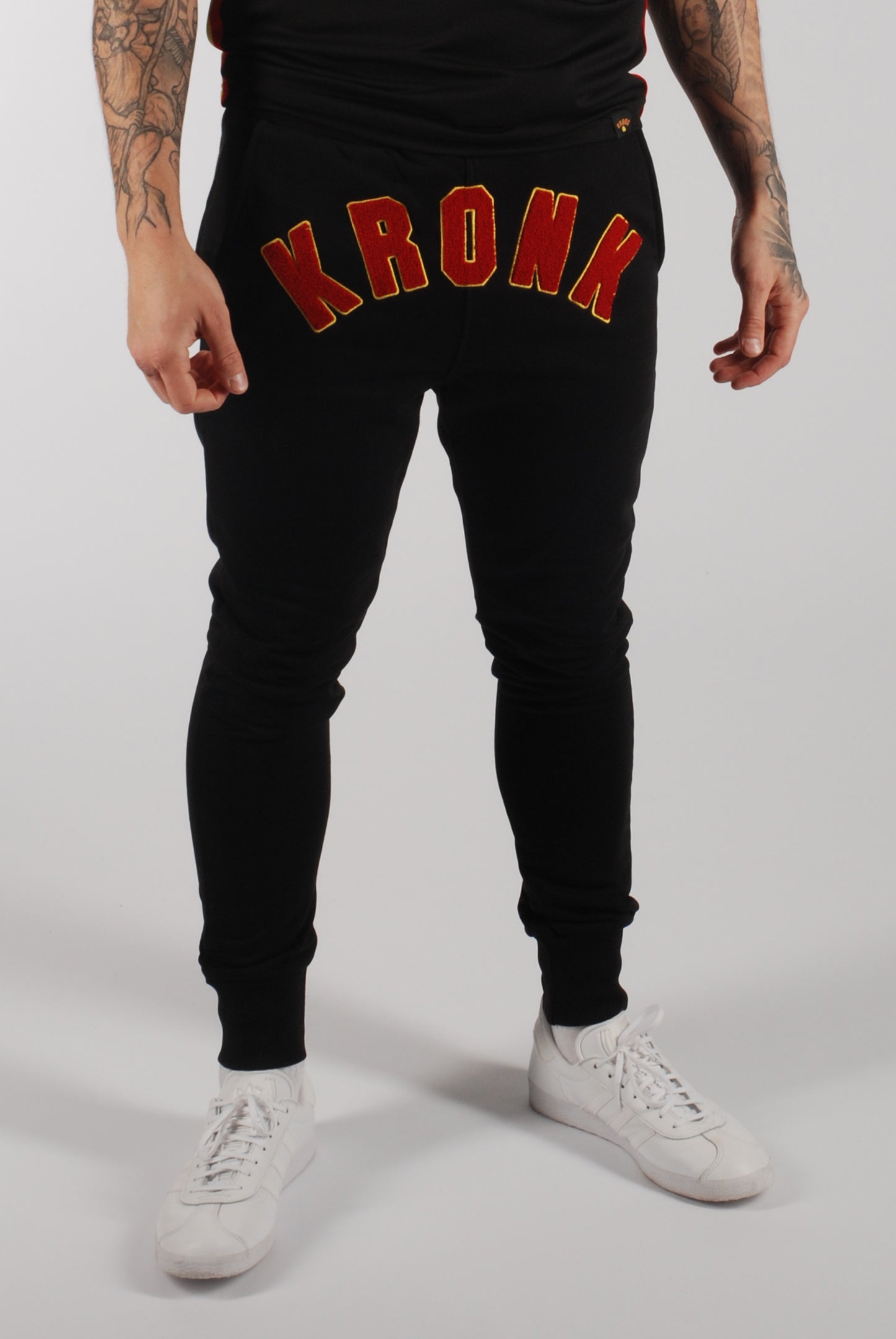 KRONK WAR Towelling Applique Joggers Athletic Fit Black