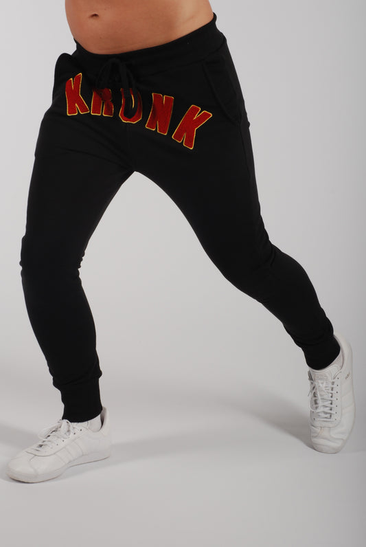 KRONK WAR Towelling Applique Joggers Athletic Fit Black