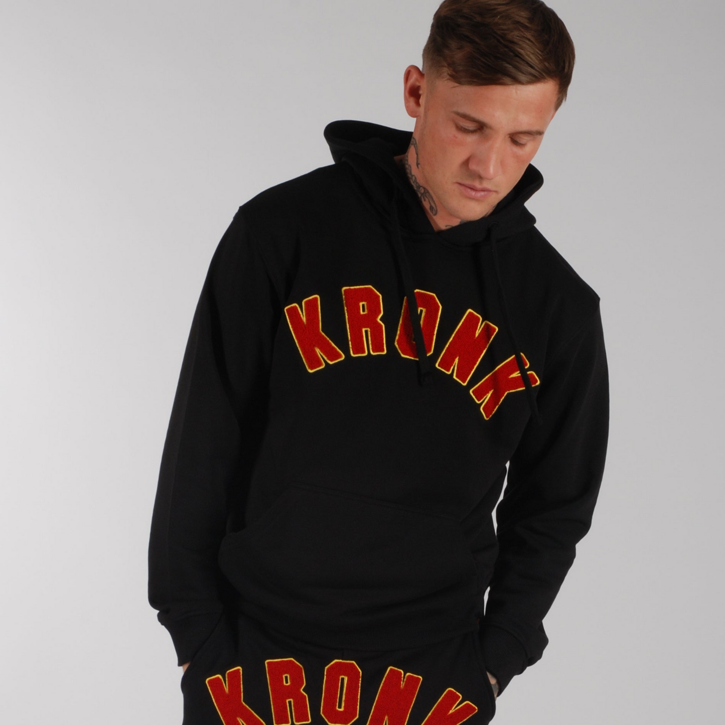 KRONK WAR Towelling Applique Hoodie Loose Fit Black