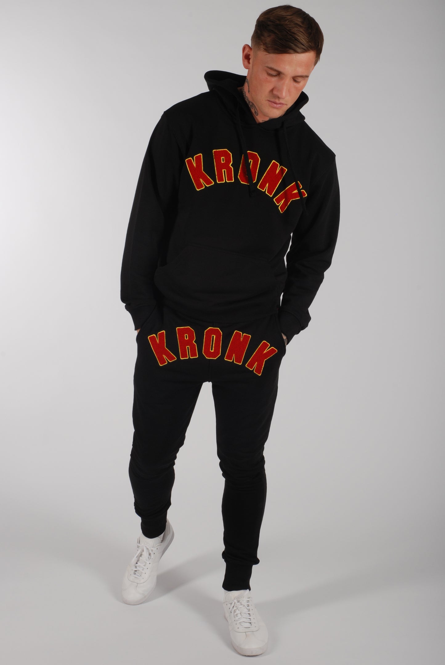 KRONK WAR Towelling Applique Joggers Athletic Fit Black