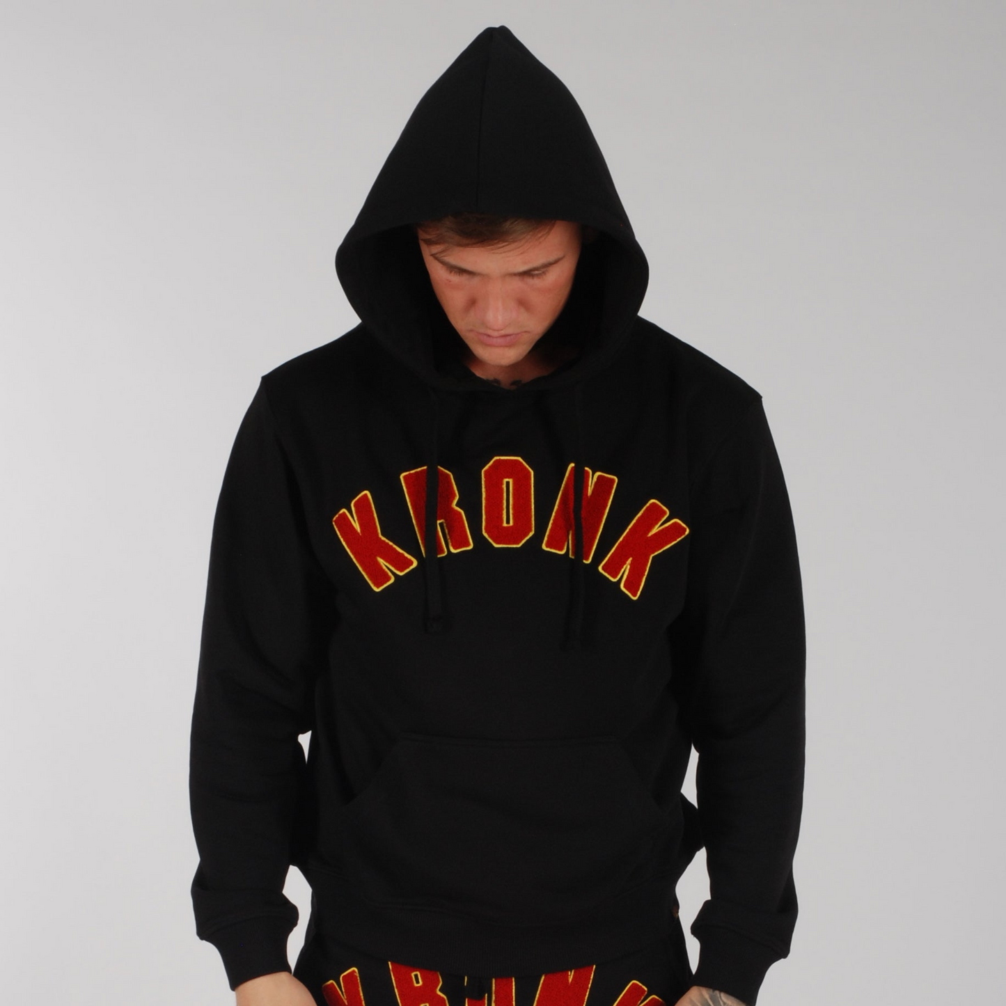 KRONK WAR Towelling Applique Hoodie Loose Fit Black