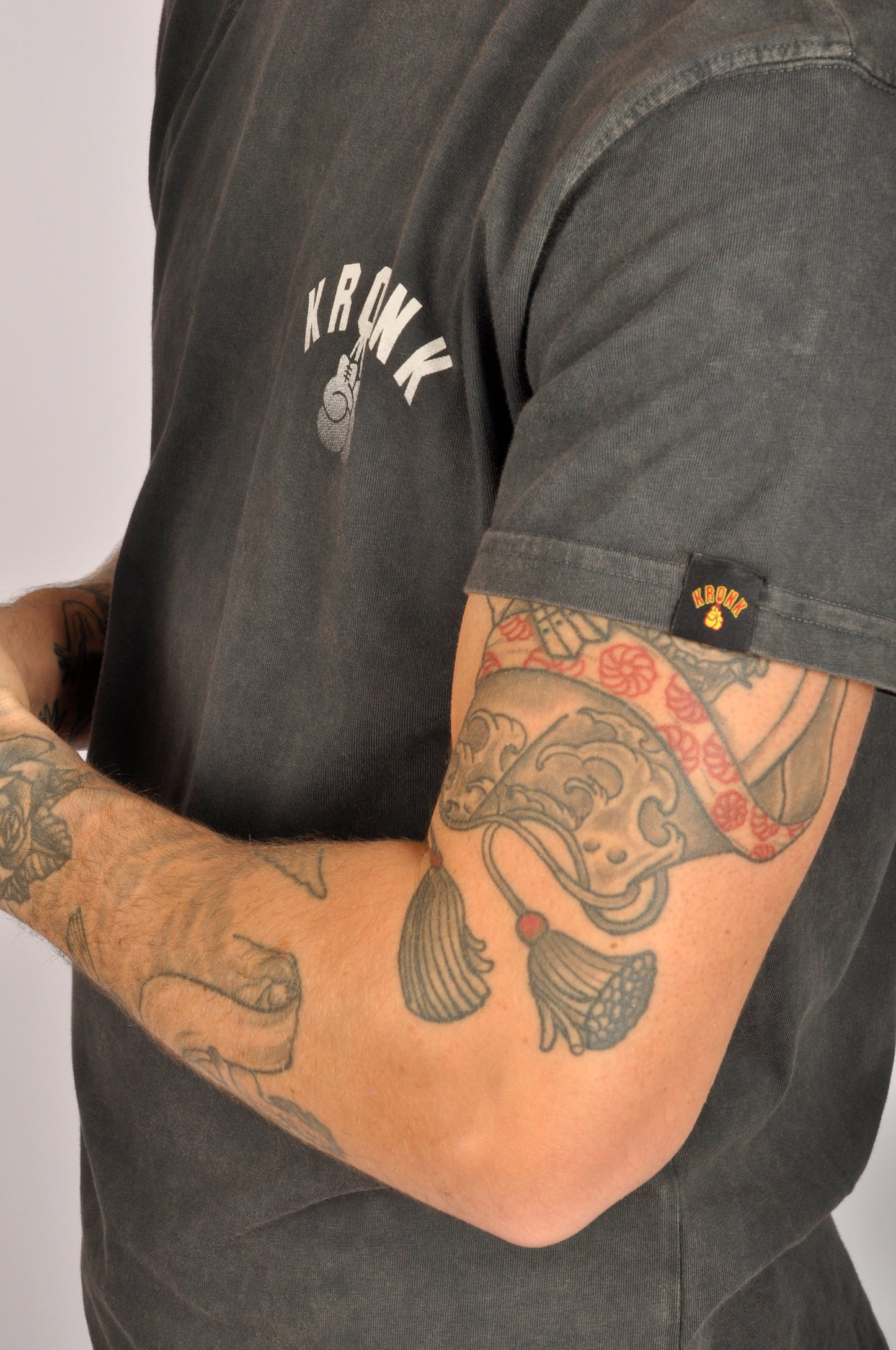 KRONK Faded G Loose Fit Vintage Wash T Shirt Charcoal