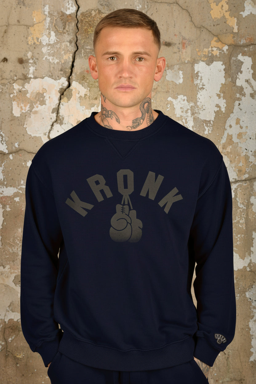 KRONK Faded Gloves Vintage Wash Sweatshirt Loose Fit Navy